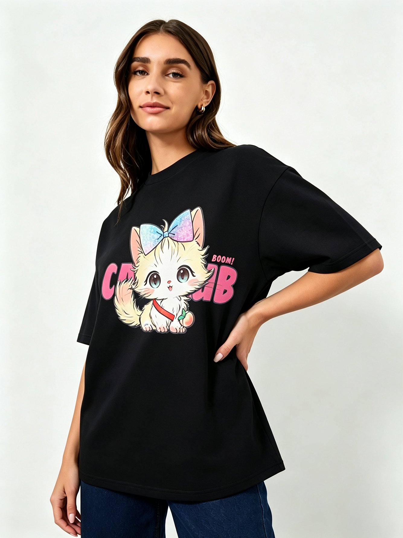 Black Printed Round Neck Regular T-Shirt