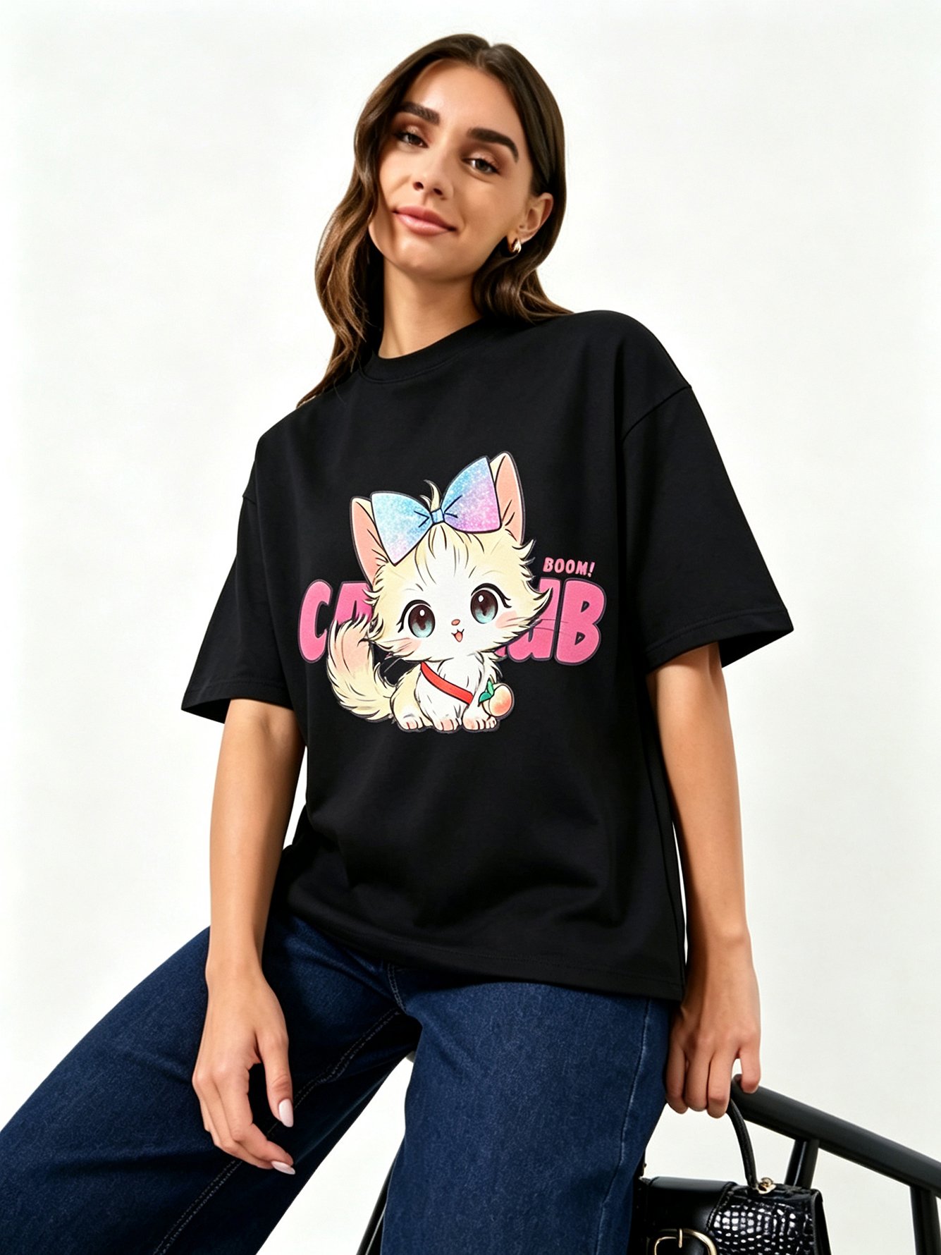 Black Printed Round Neck Regular T-Shirt