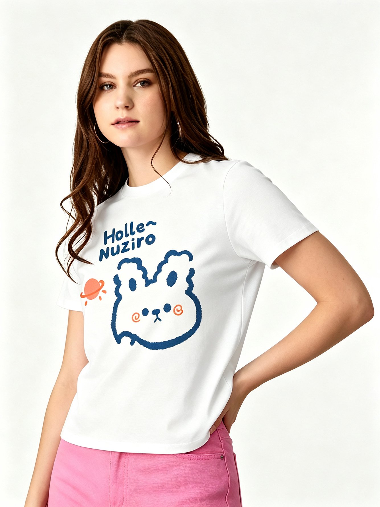White Printed Round Neck Regular T-Shirt