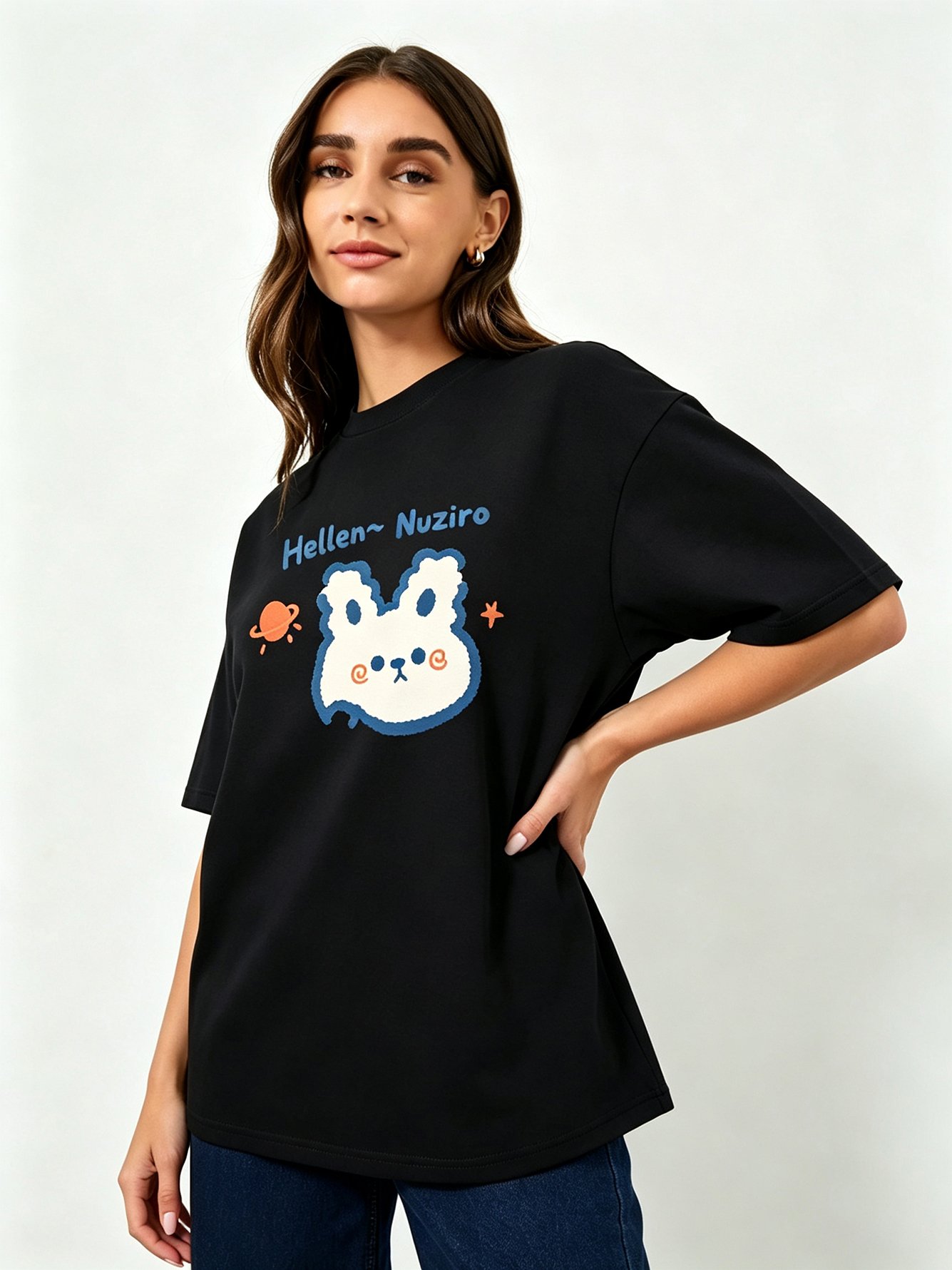 Black Printed Round Neck Regular T-Shirt