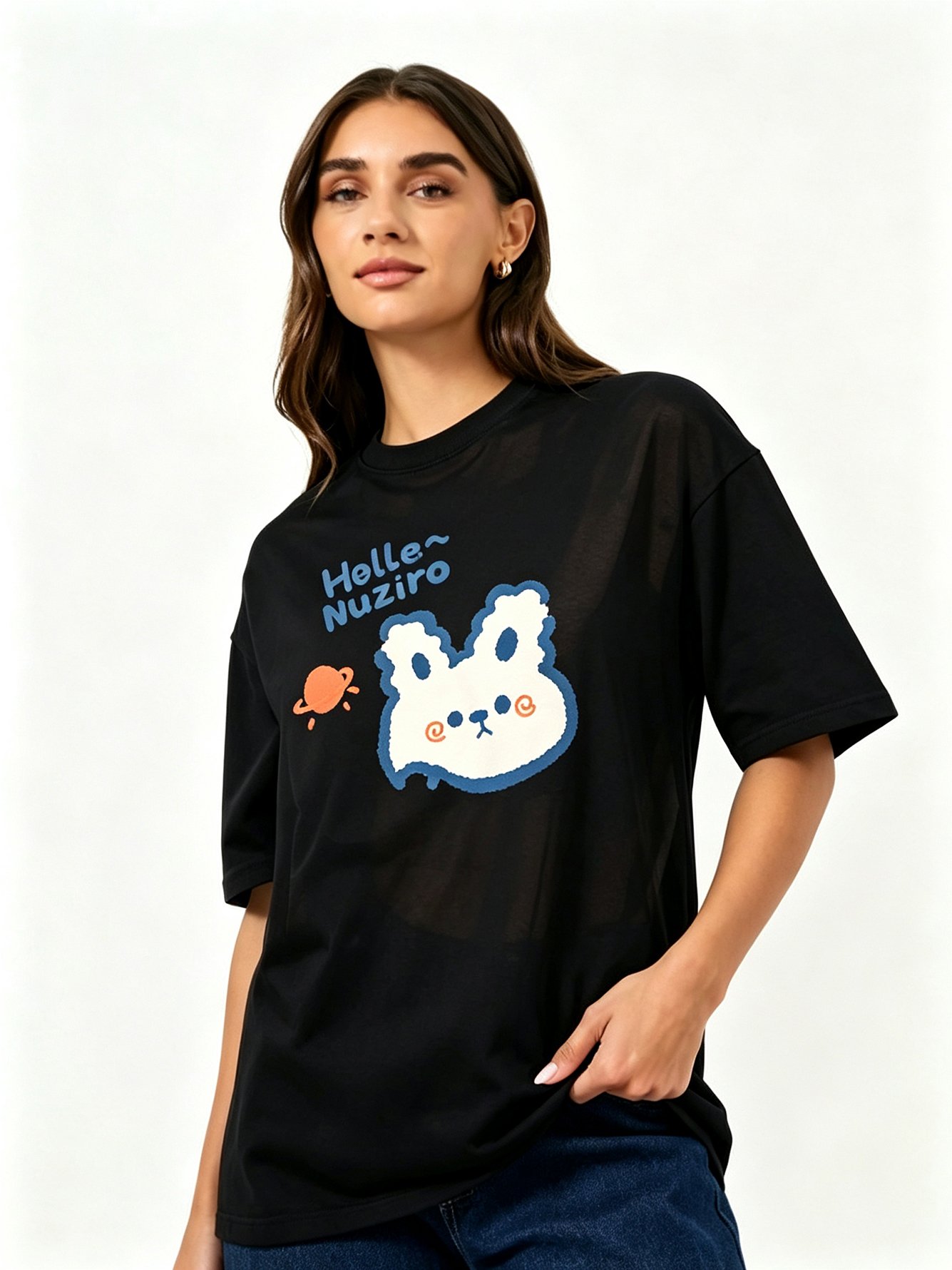 Black Printed Round Neck Regular T-Shirt