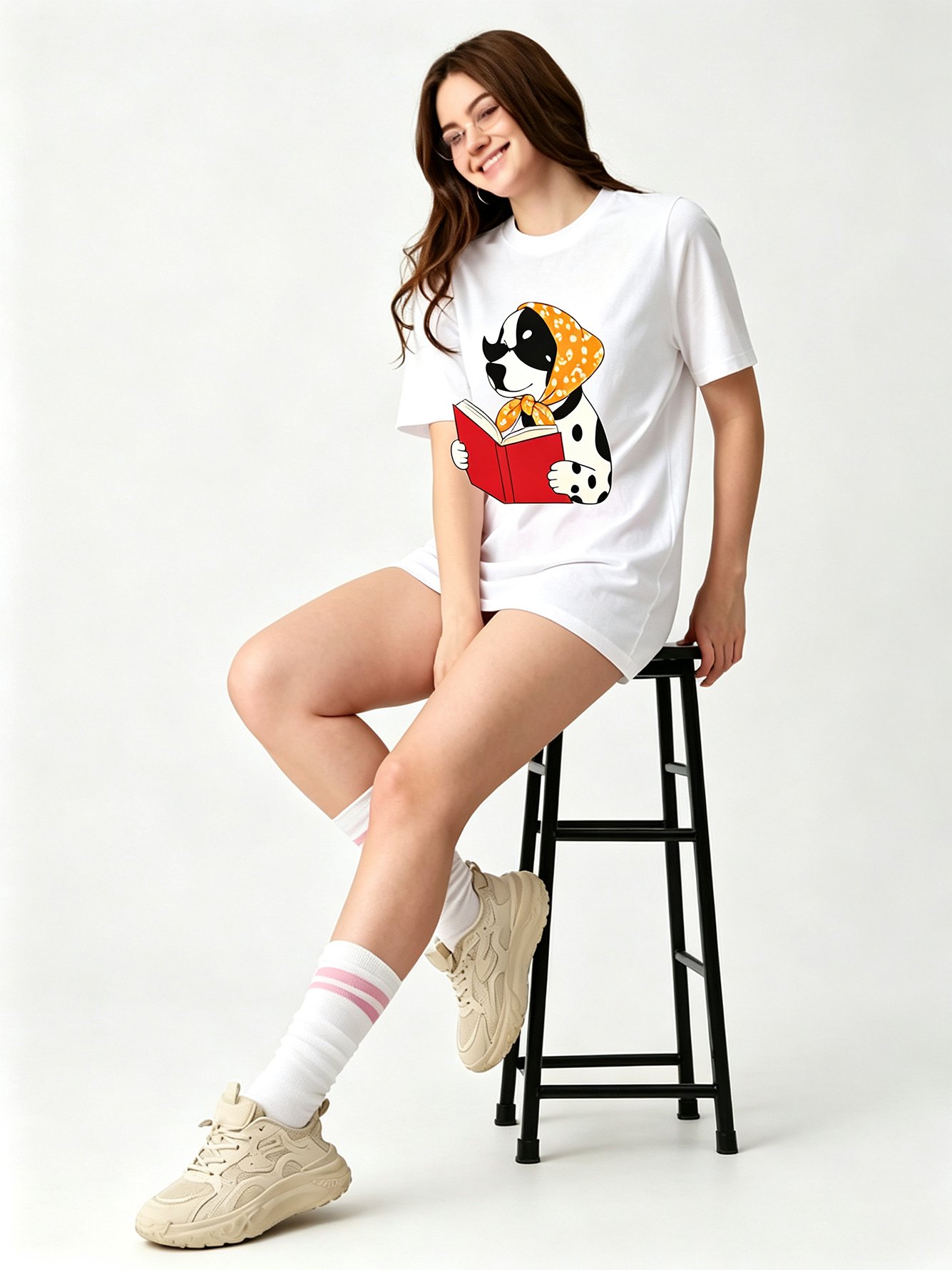 White Printed Round Neck Regular T-Shirt