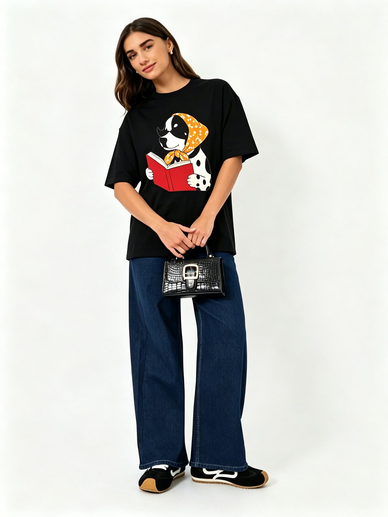 Black Printed Round Neck Regular T-Shirt