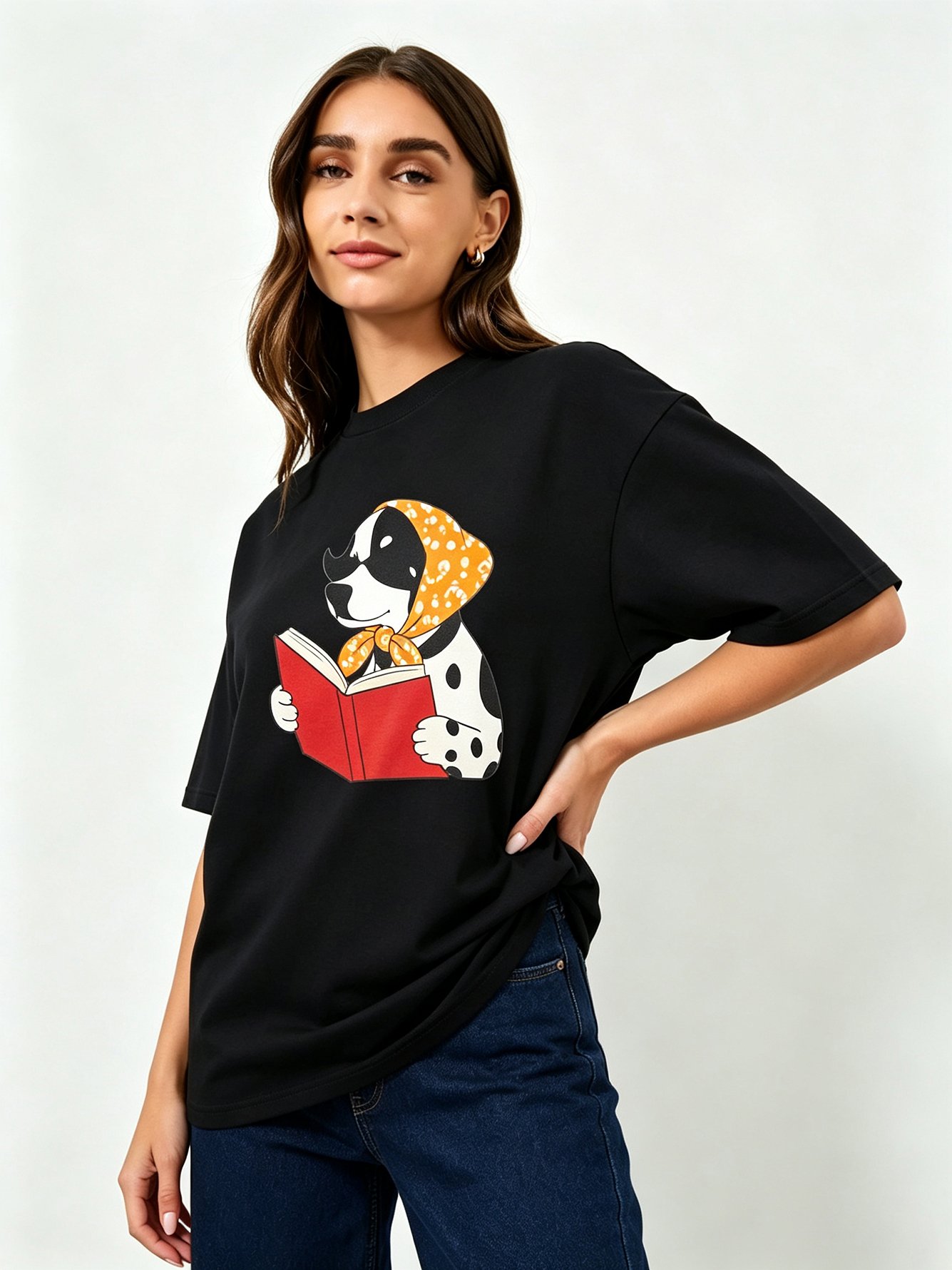 Black Printed Round Neck Regular T-Shirt