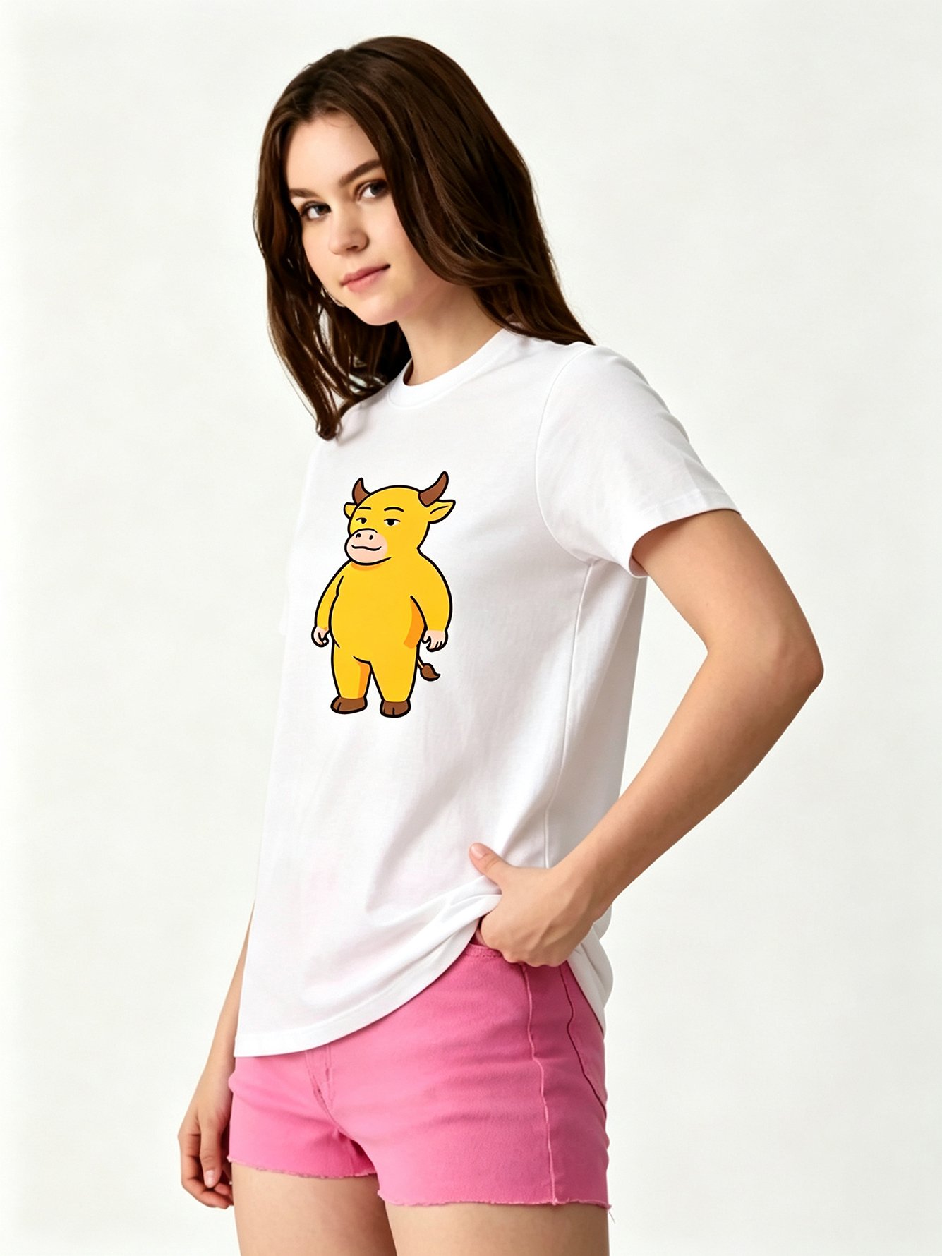 White Printed Round Neck Regular T-Shirt