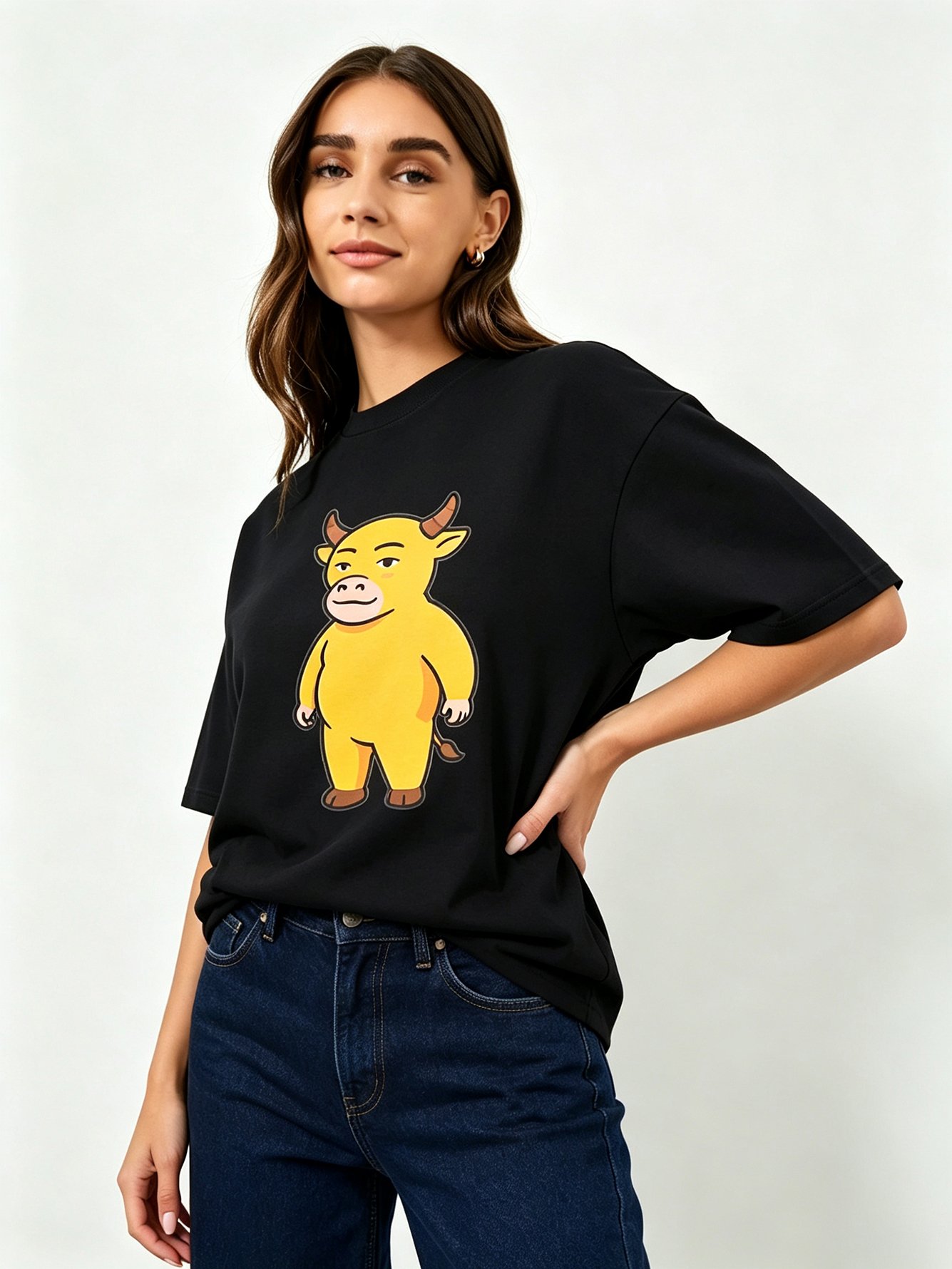 Black Printed Round Neck Regular T-Shirt