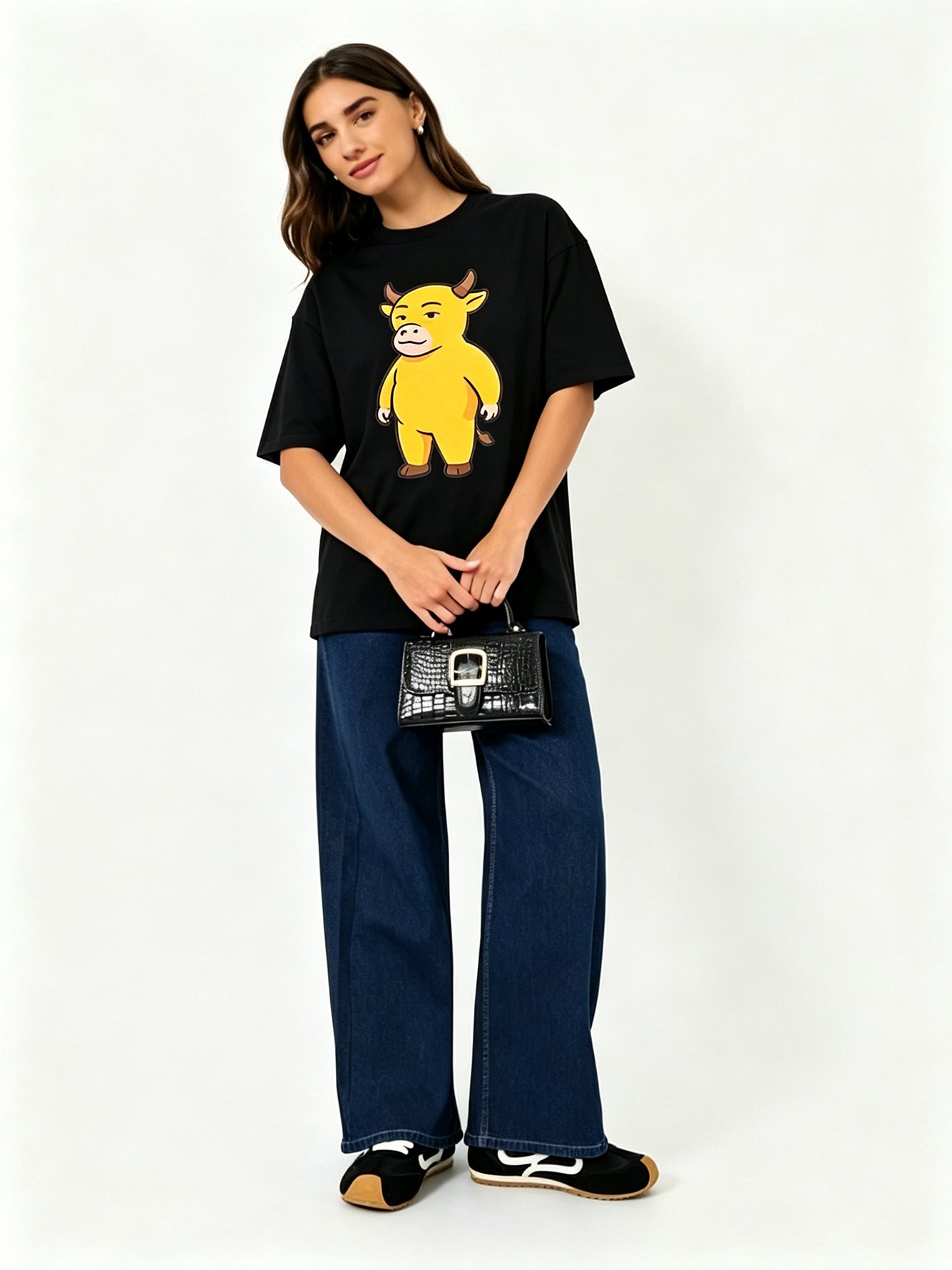 Black Printed Round Neck Regular T-Shirt