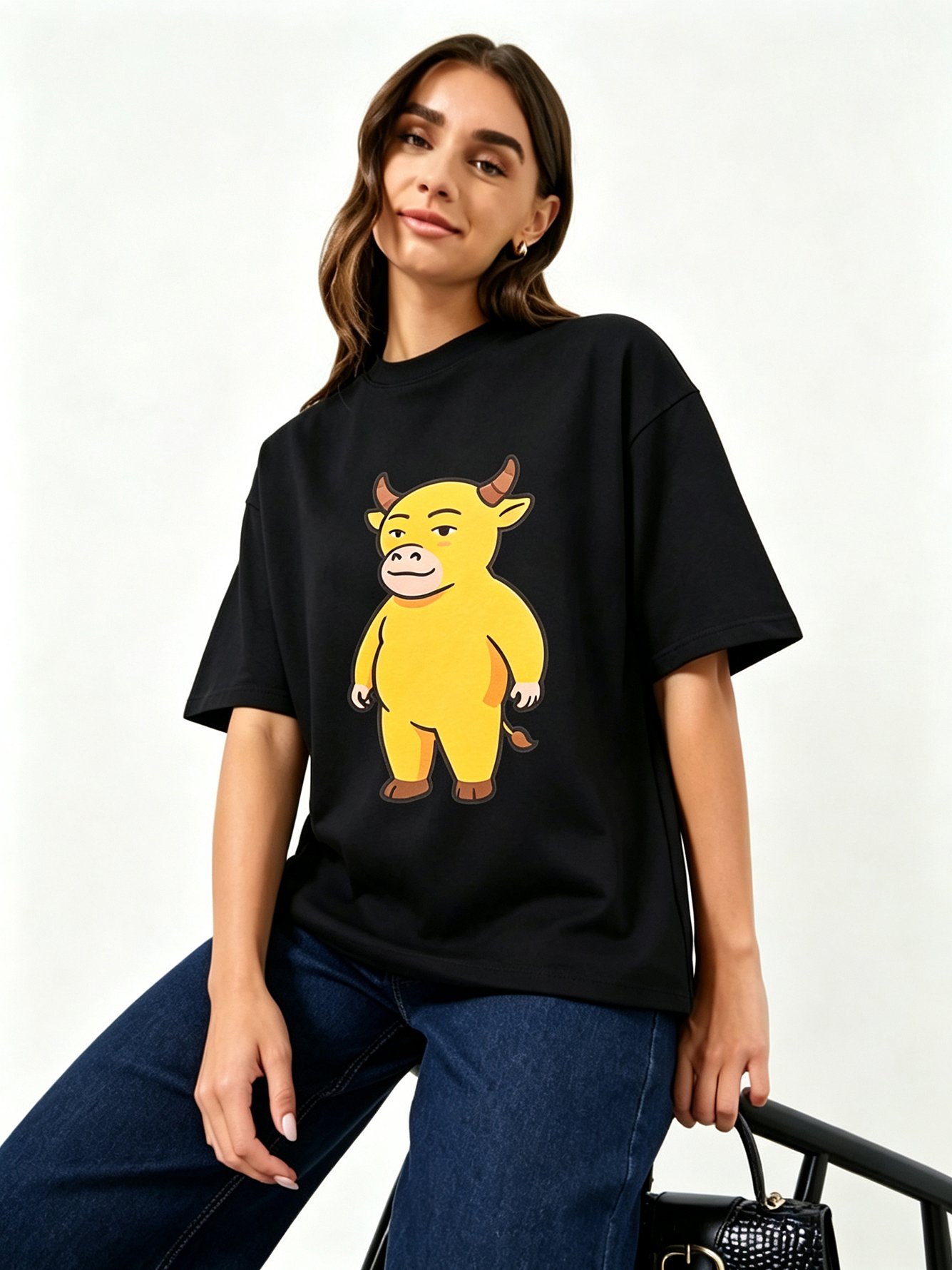 Black Printed Round Neck Regular T-Shirt