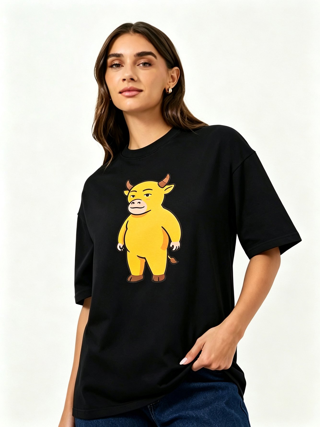 Black Printed Round Neck Regular T-Shirt