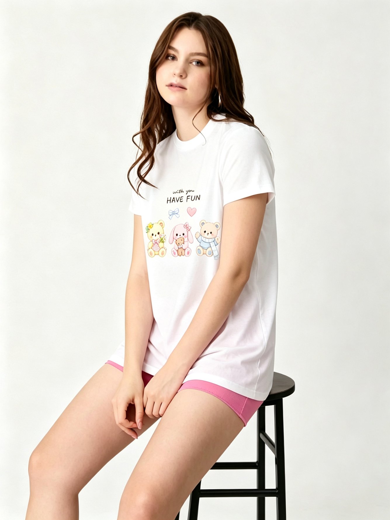 White Printed Round Neck Regular T-Shirt