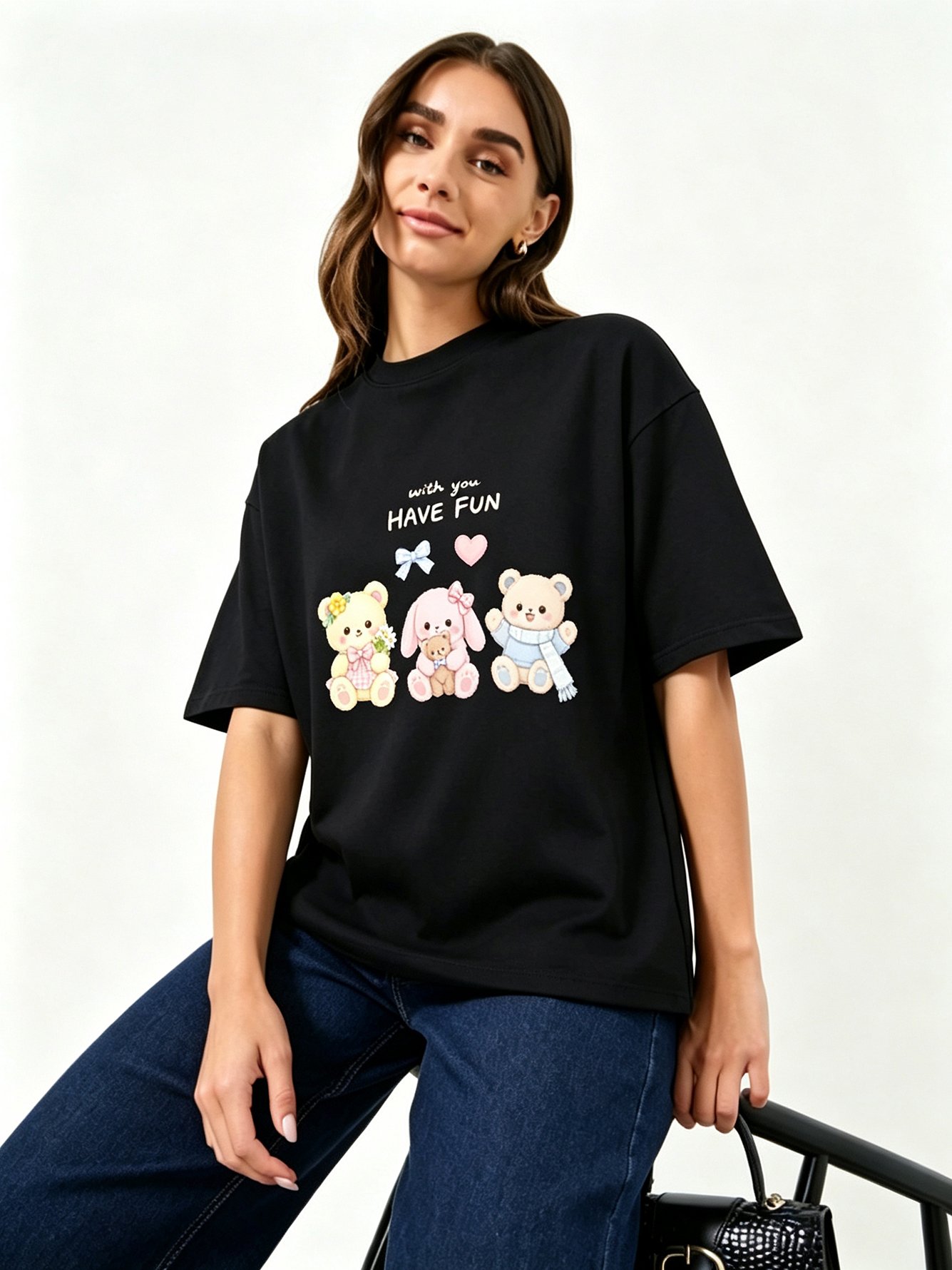 Black Printed Round Neck Regular T-Shirt