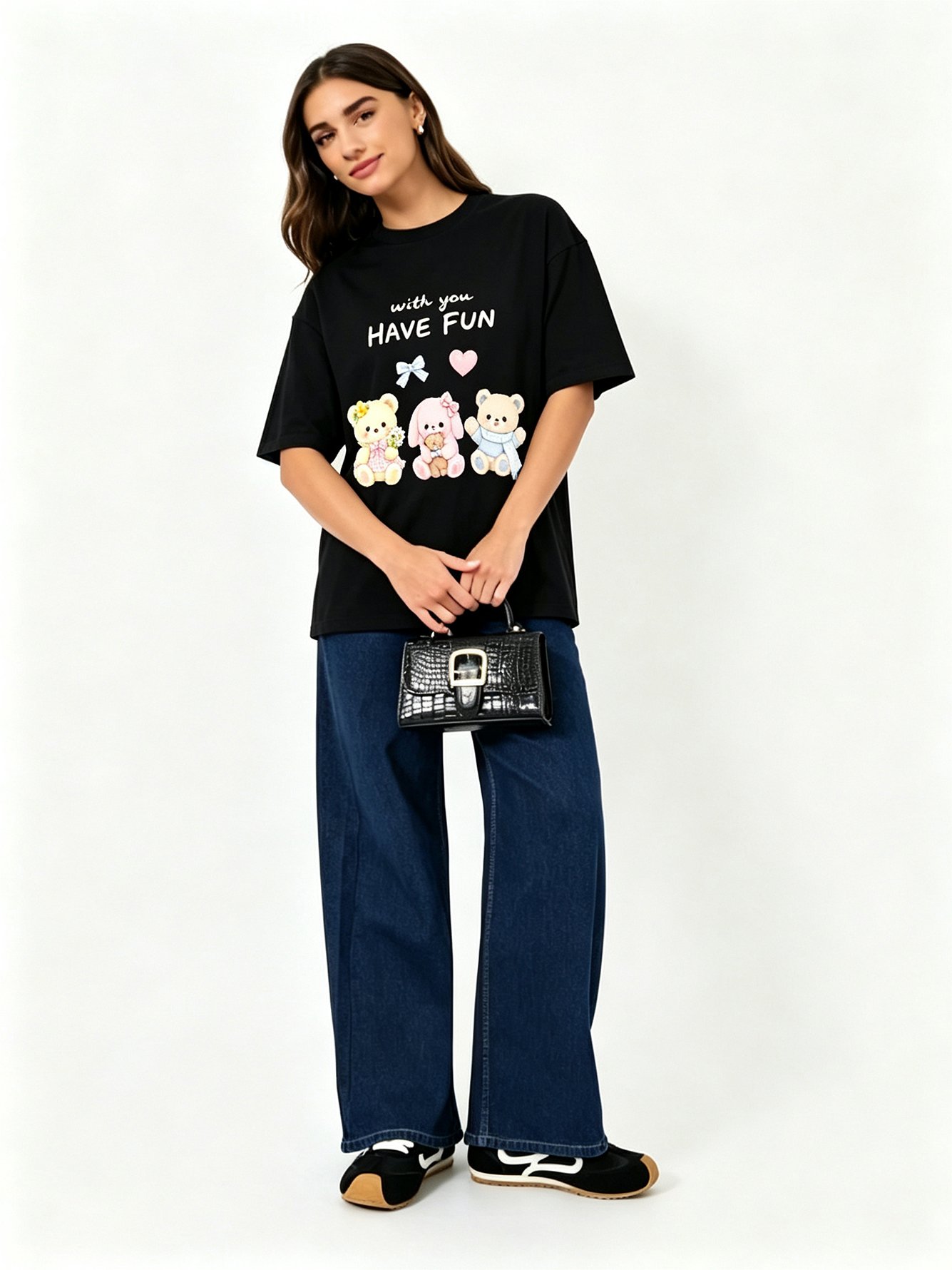 Black Printed Round Neck Regular T-Shirt