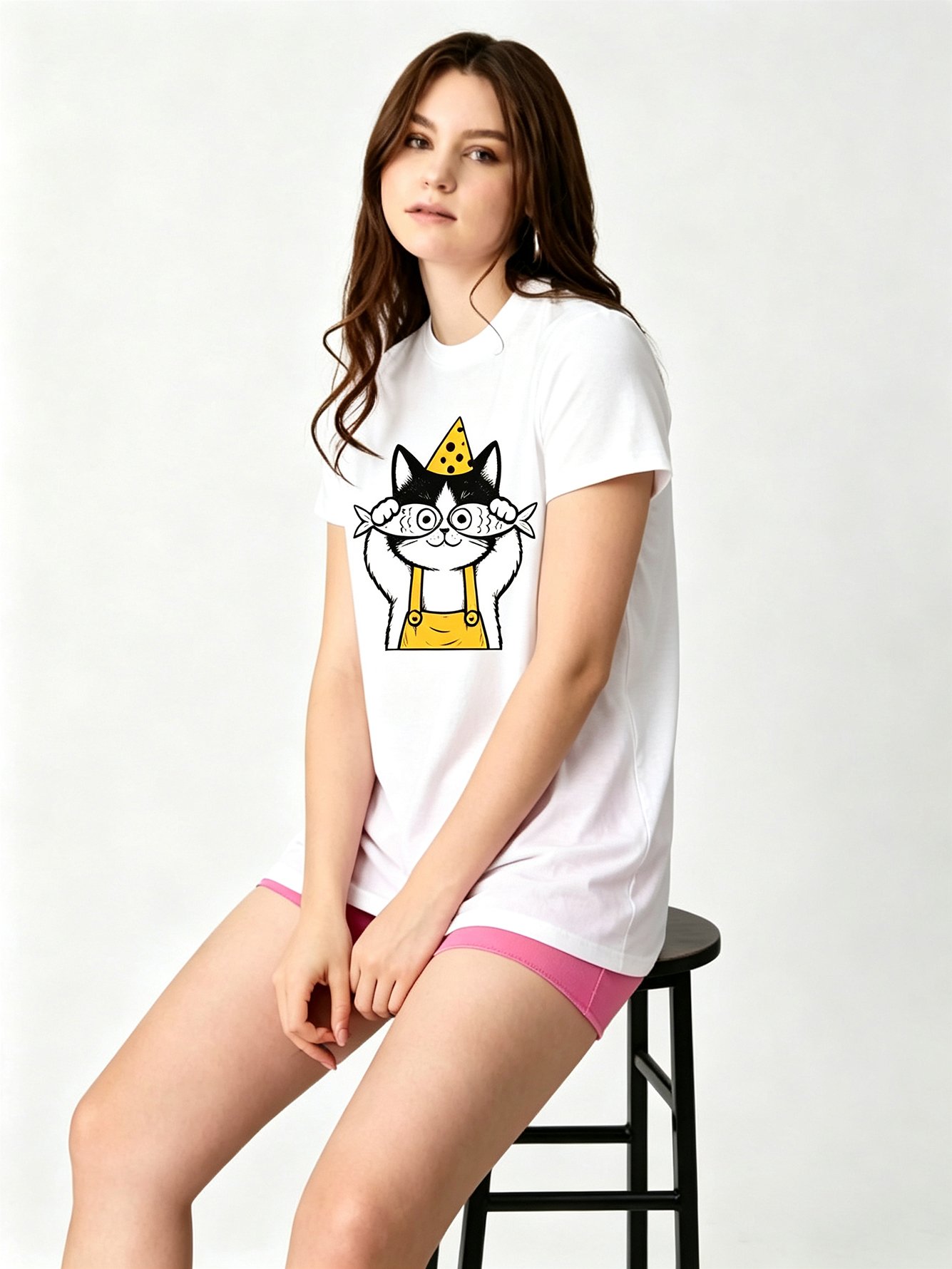 White Printed Round Neck Regular T-Shirt