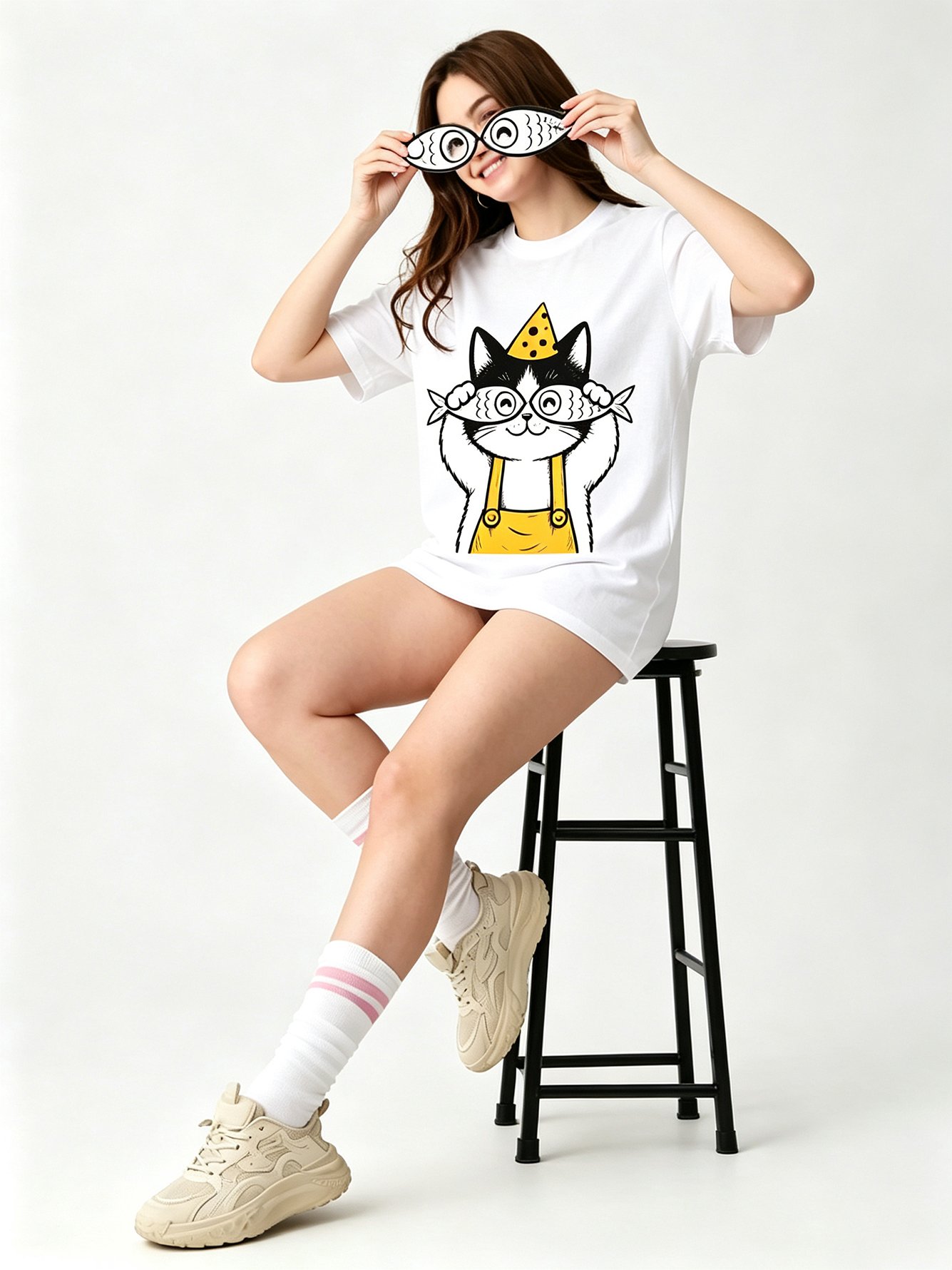 White Printed Round Neck Regular T-Shirt