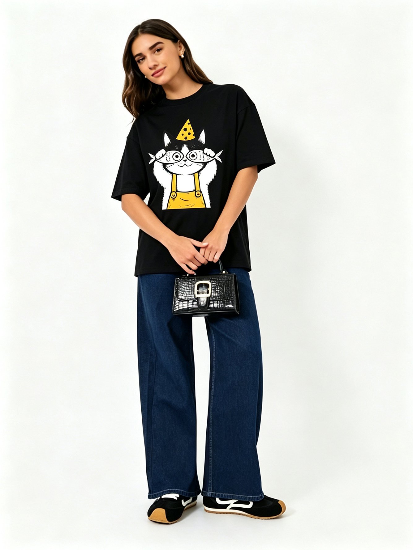 Black Printed Round Neck Regular T-Shirt