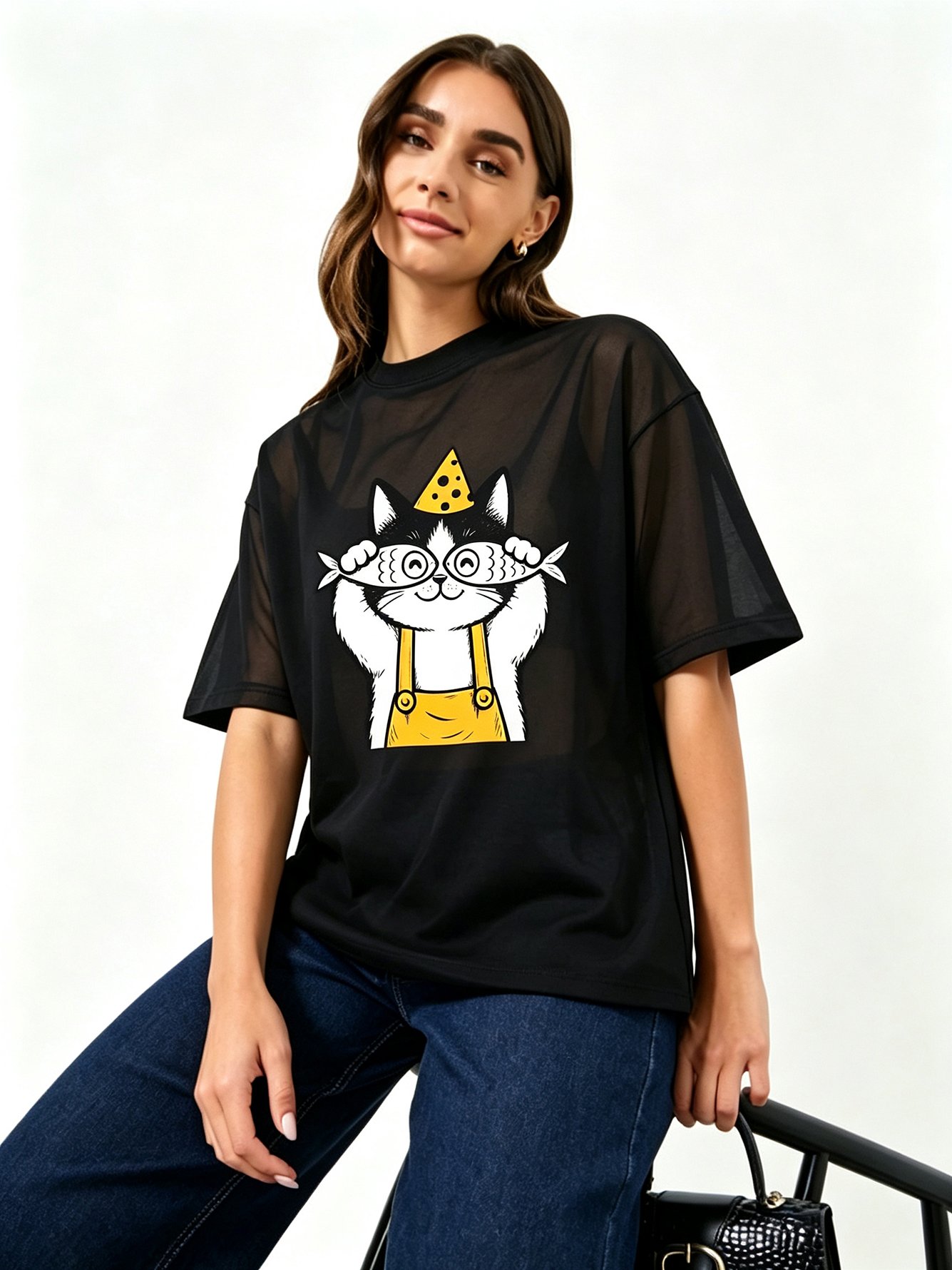Black Printed Round Neck Regular T-Shirt