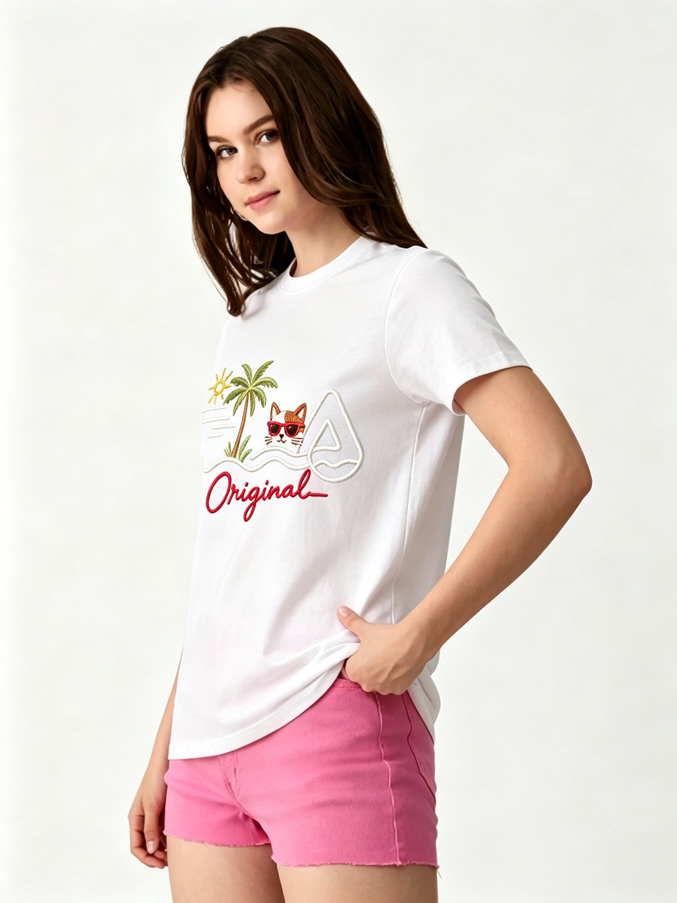 White Printed Round Neck Regular T-Shirt