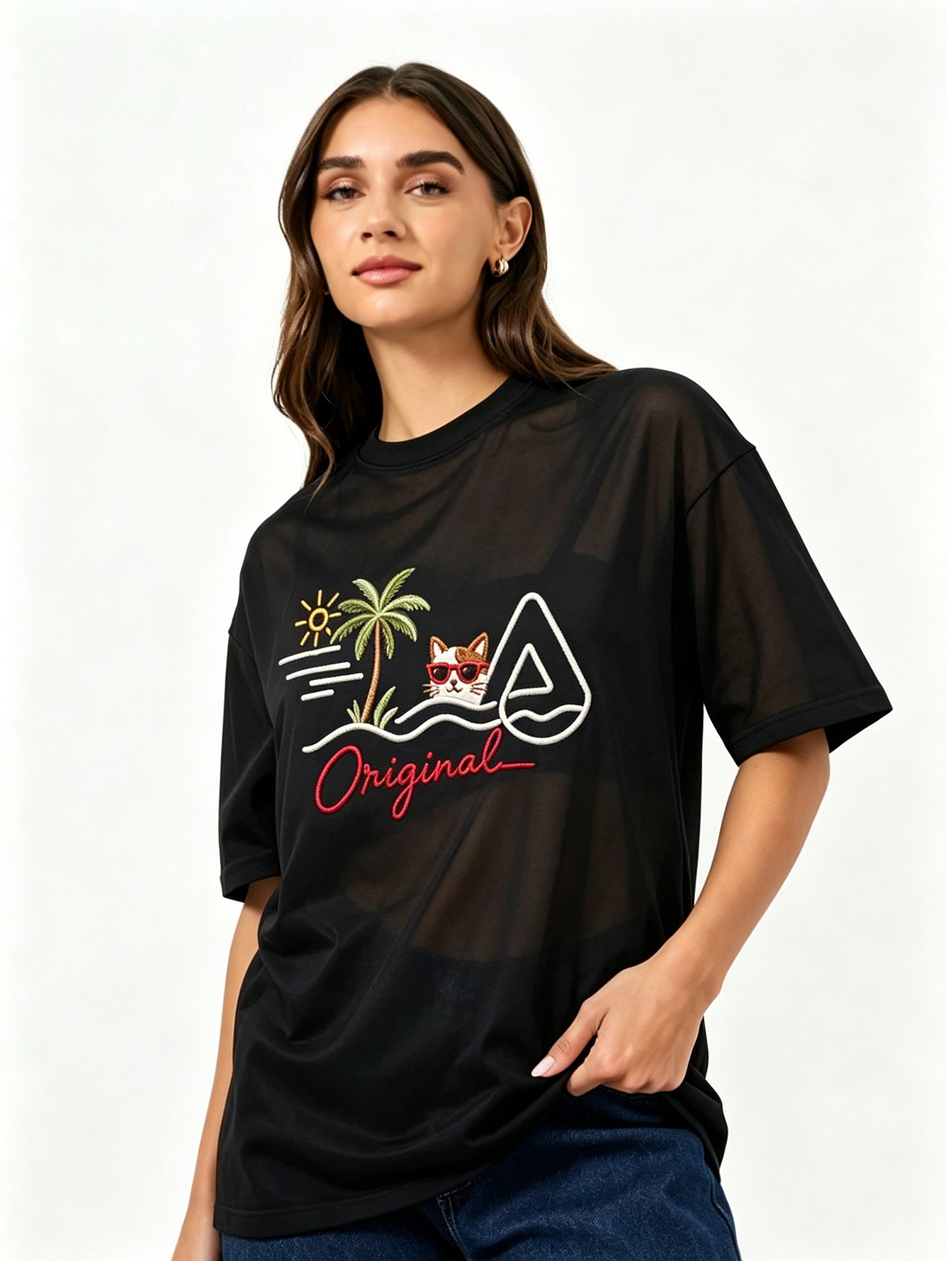 Black Printed Round Neck Regular T-Shirt