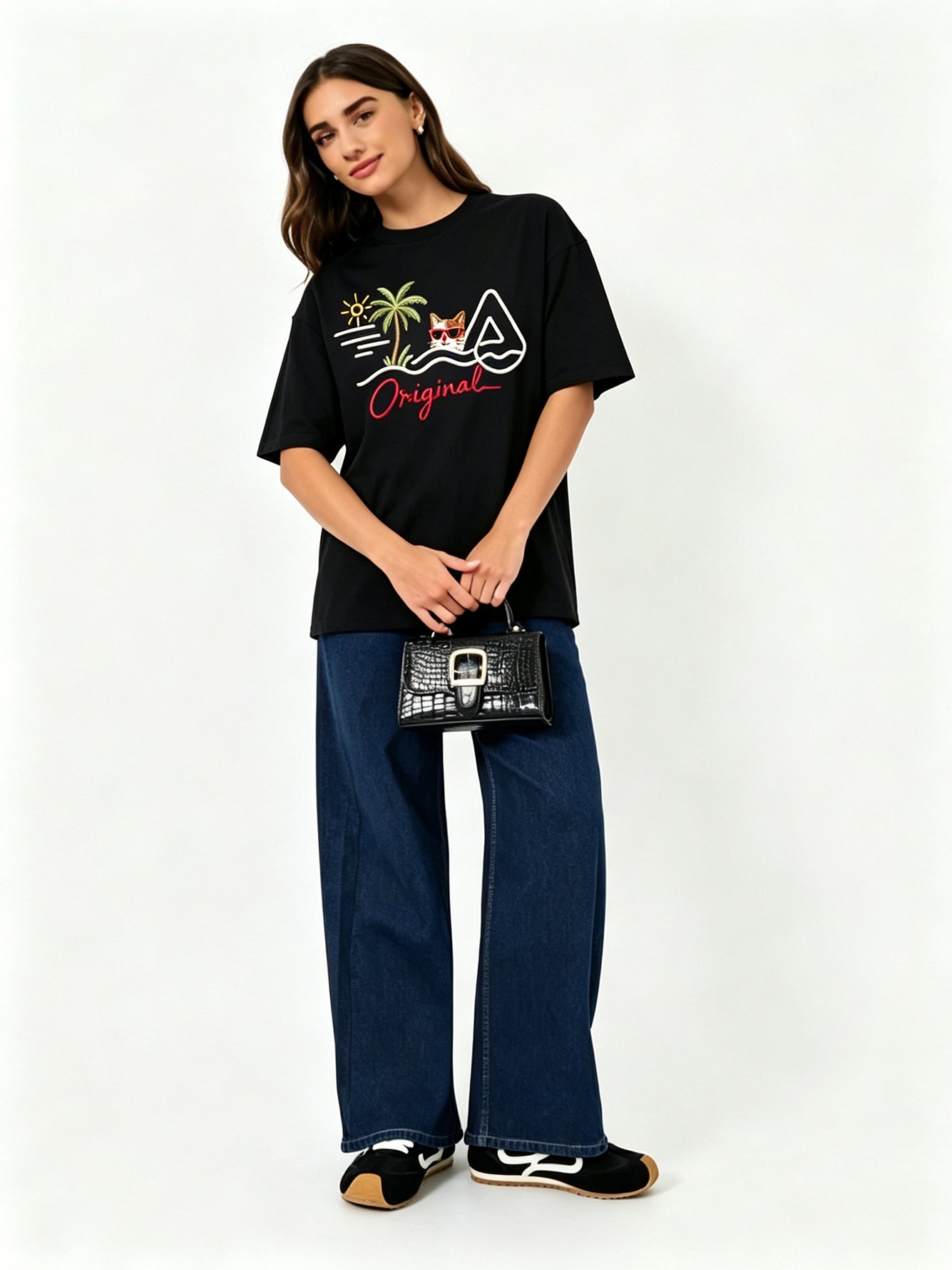 Black Printed Round Neck Regular T-Shirt