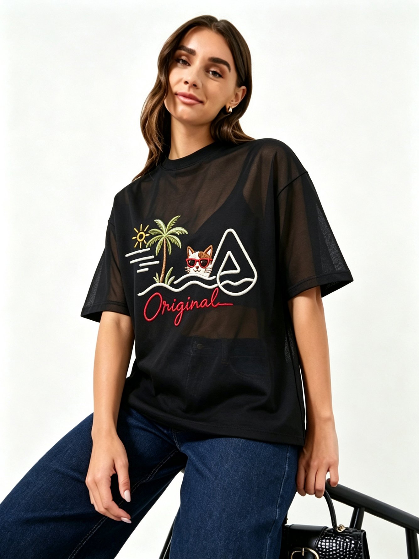 Black Printed Round Neck Regular T-Shirt