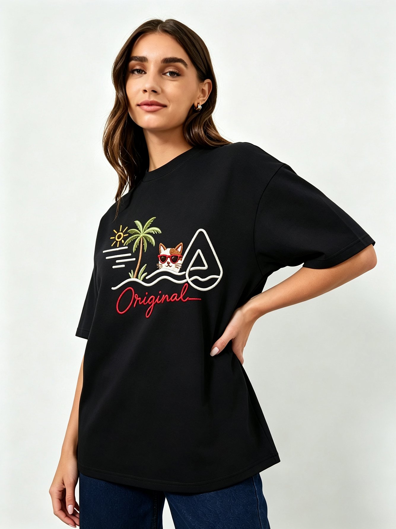 Black Printed Round Neck Regular T-Shirt