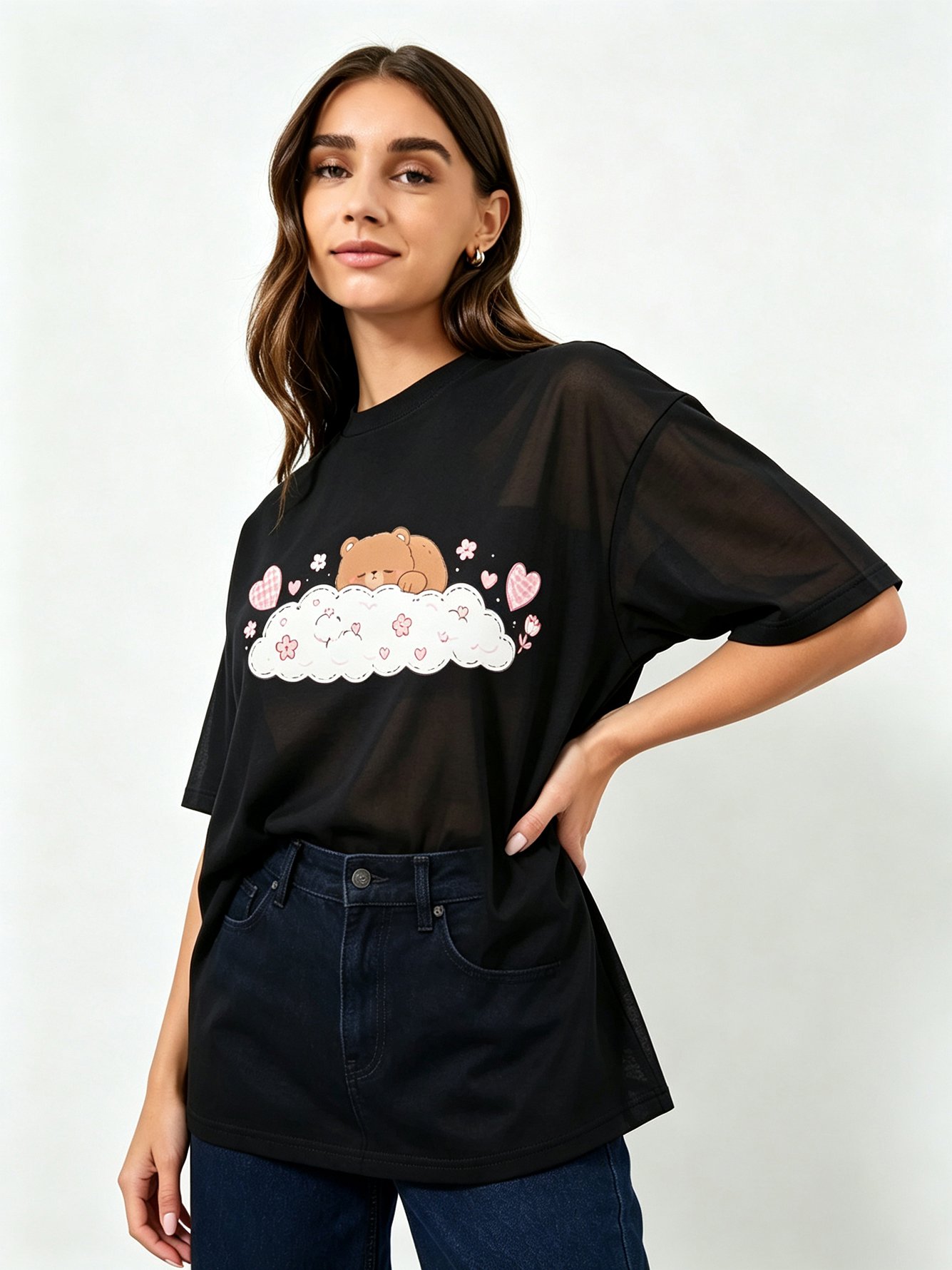 Black Printed Round Neck Regular T-Shirt