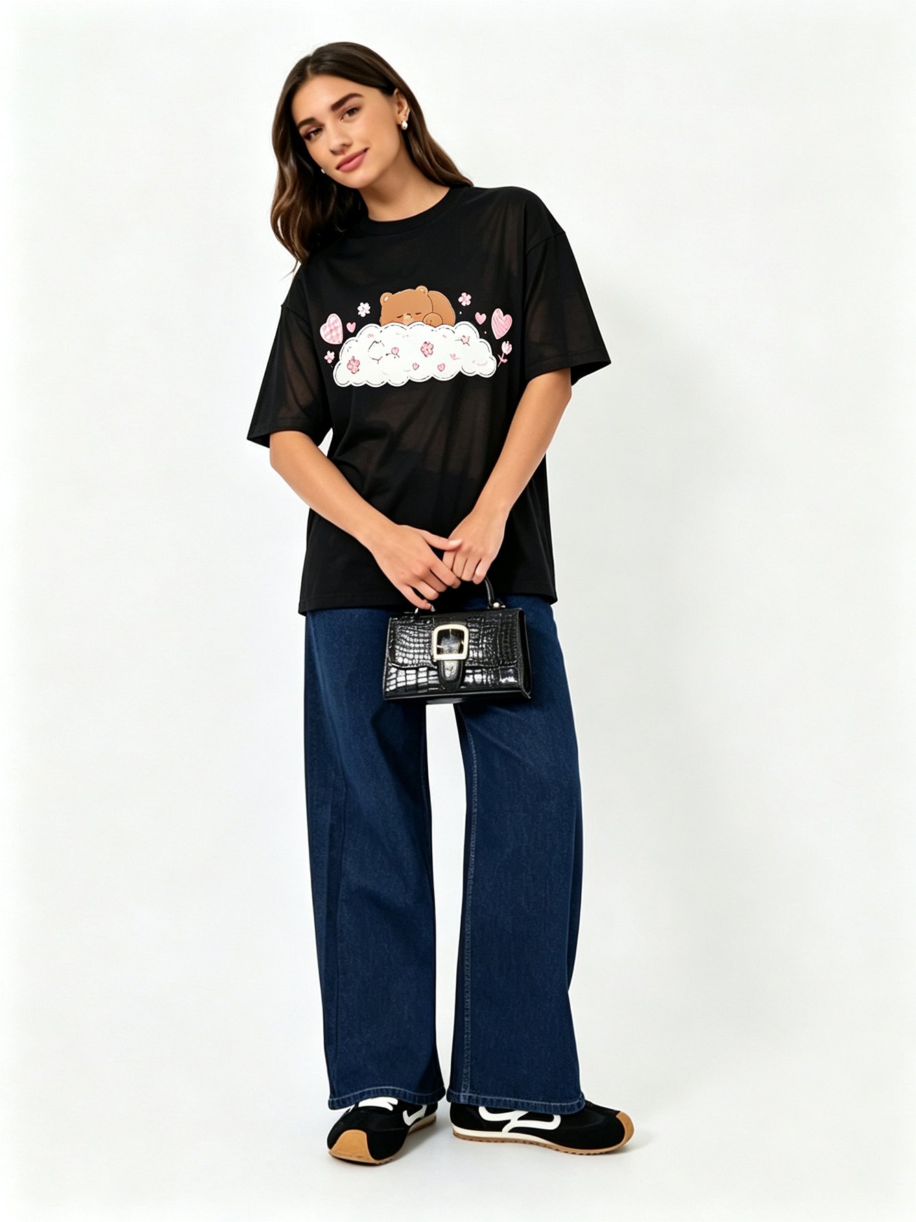 Black Printed Round Neck Regular T-Shirt