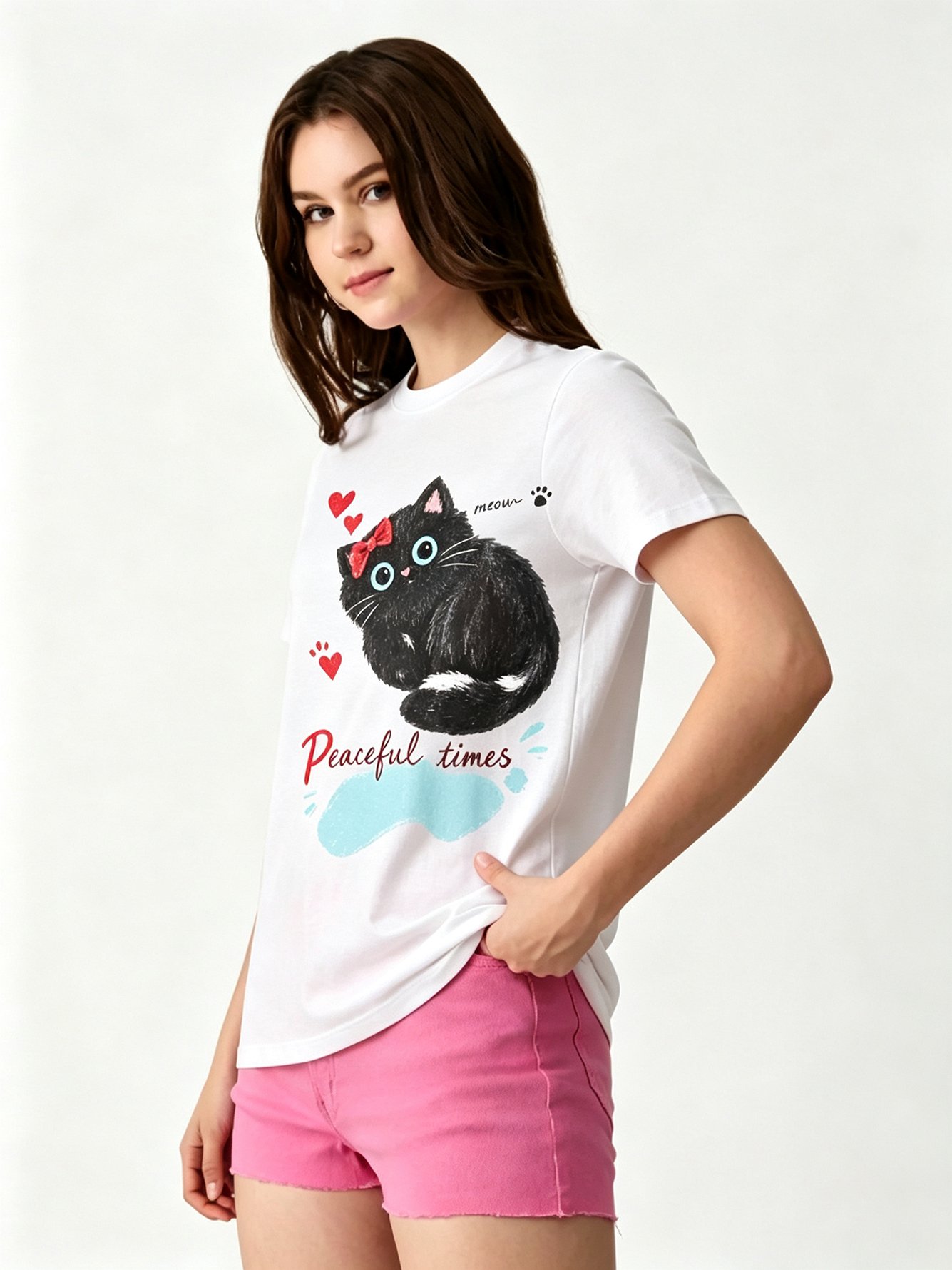 White Printed Round Neck Regular T-Shirt