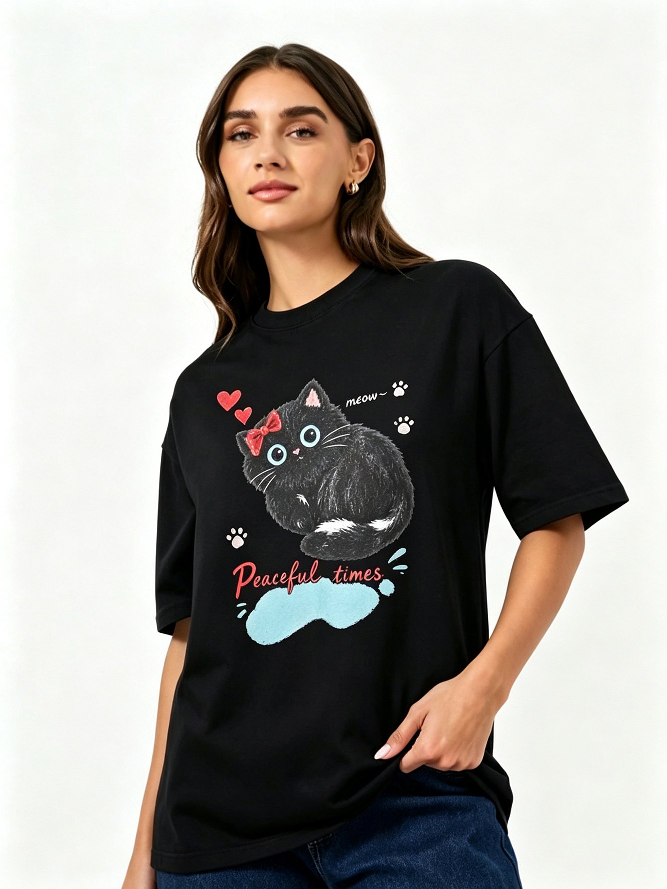 Black Printed Round Neck Regular T-Shirt