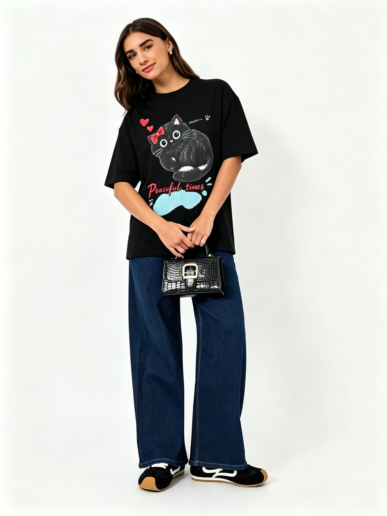 Black Printed Round Neck Regular T-Shirt