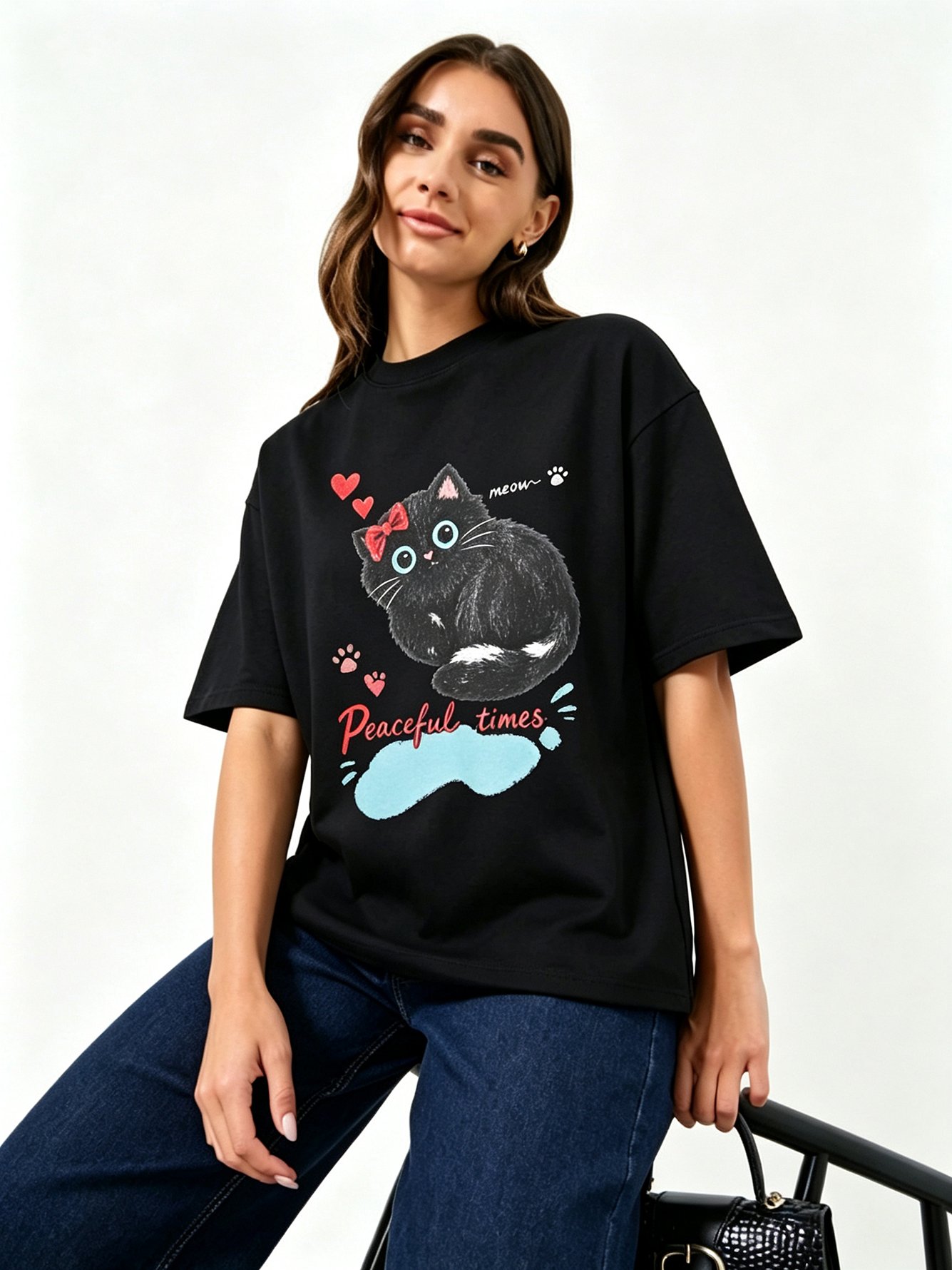 Black Printed Round Neck Regular T-Shirt