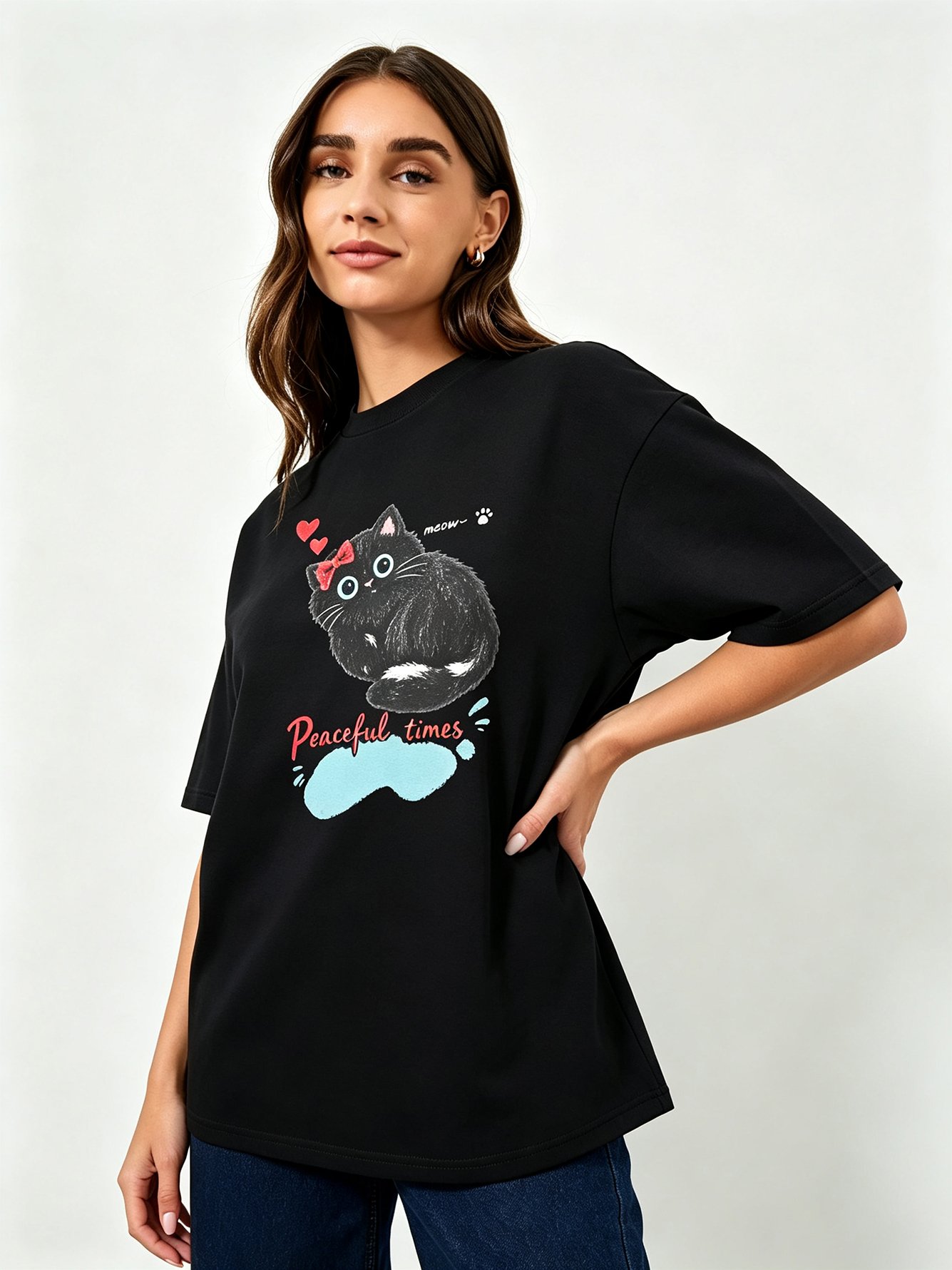 Black Printed Round Neck Regular T-Shirt
