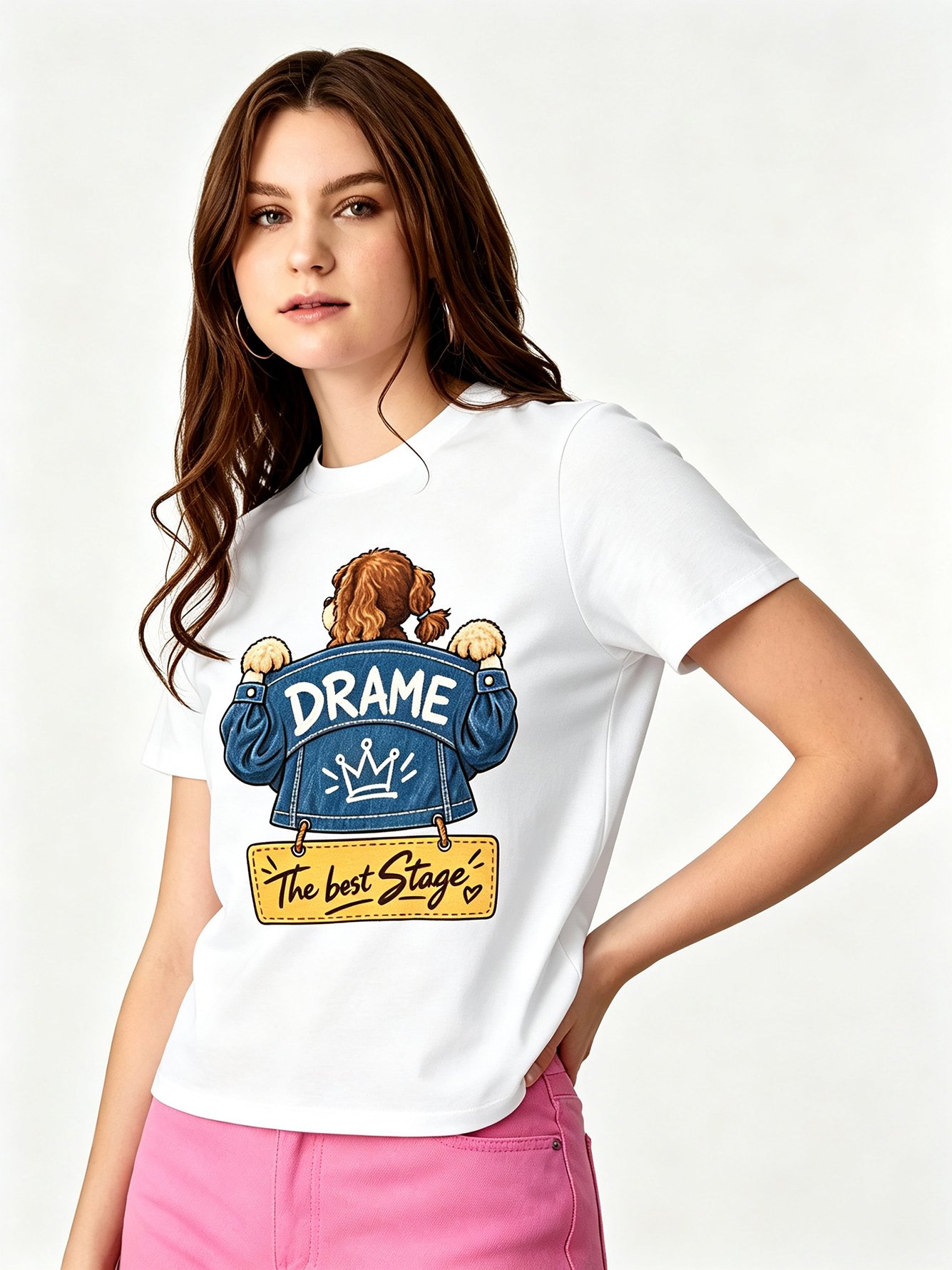 White Printed Round Neck Regular T-Shirt