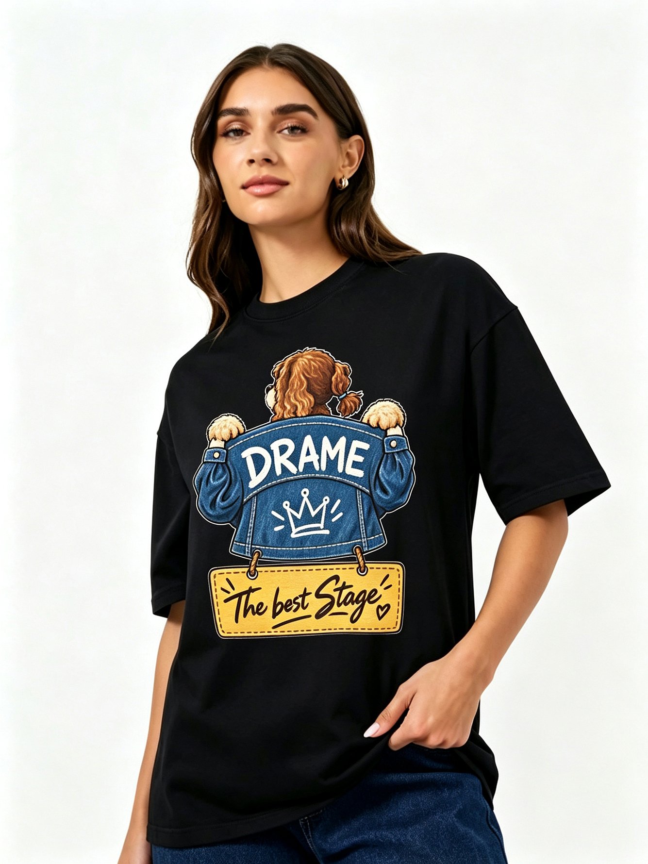 Black Printed Round Neck Regular T-Shirt