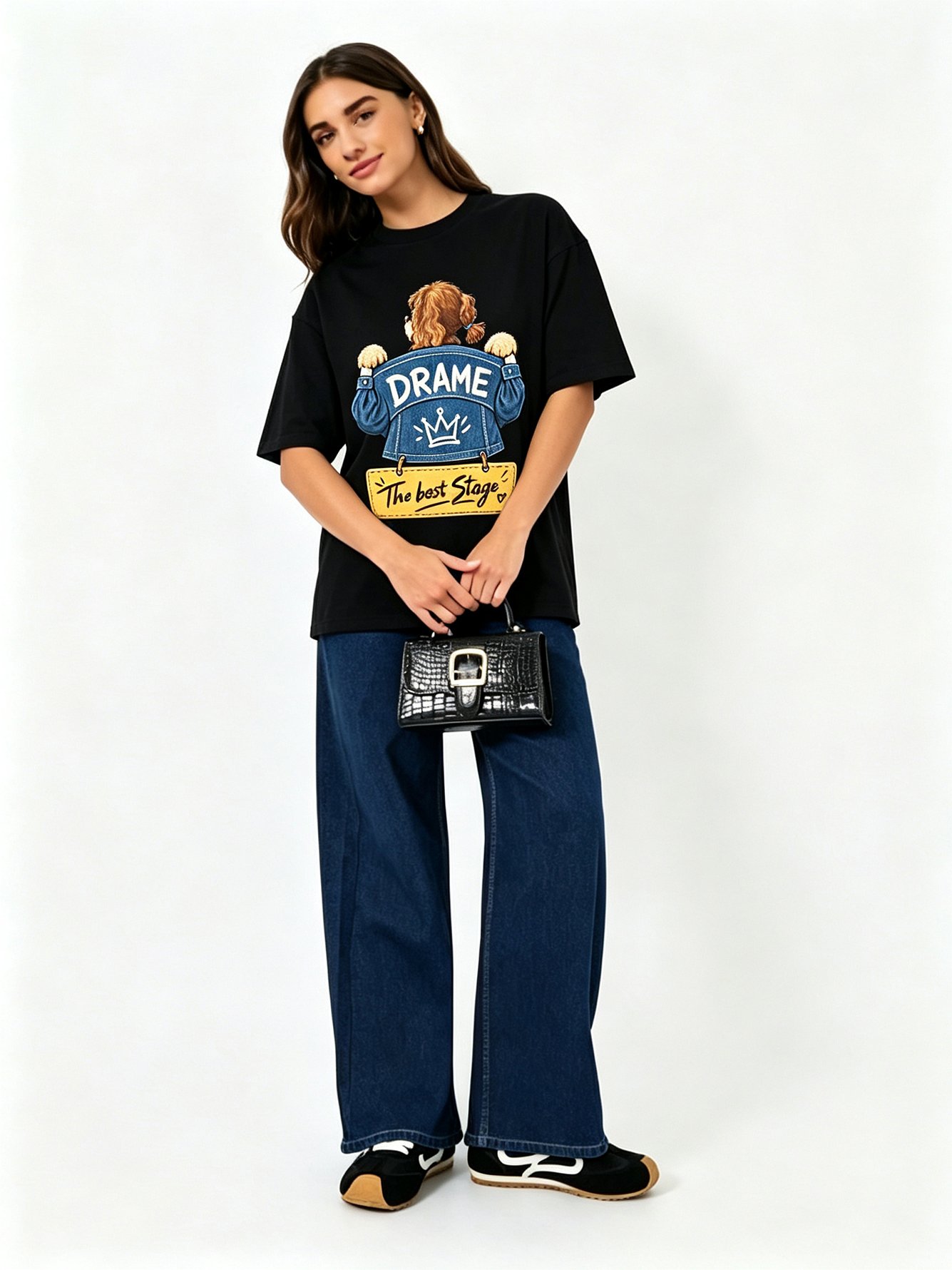 Black Printed Round Neck Regular T-Shirt