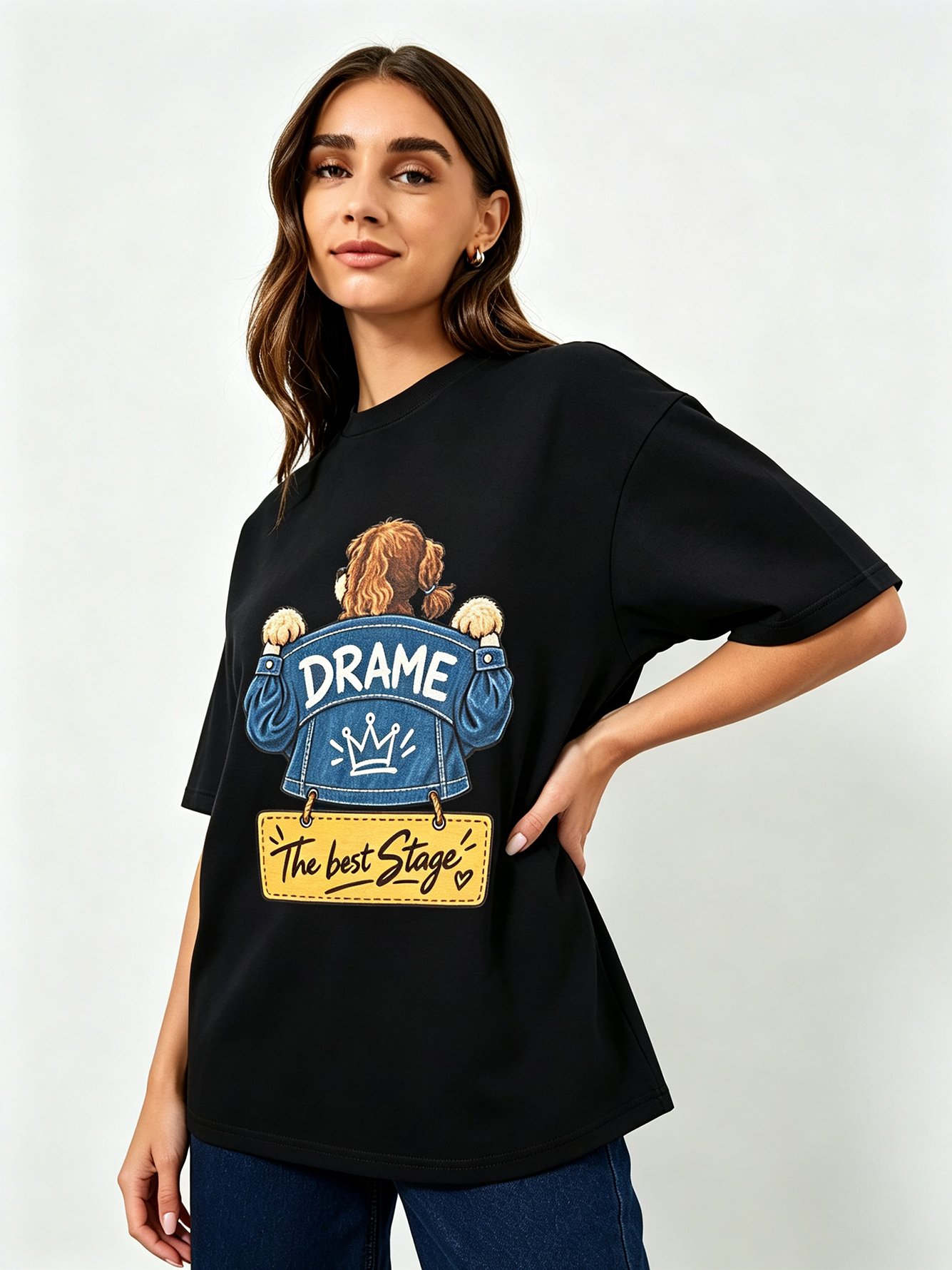 Black Printed Round Neck Regular T-Shirt