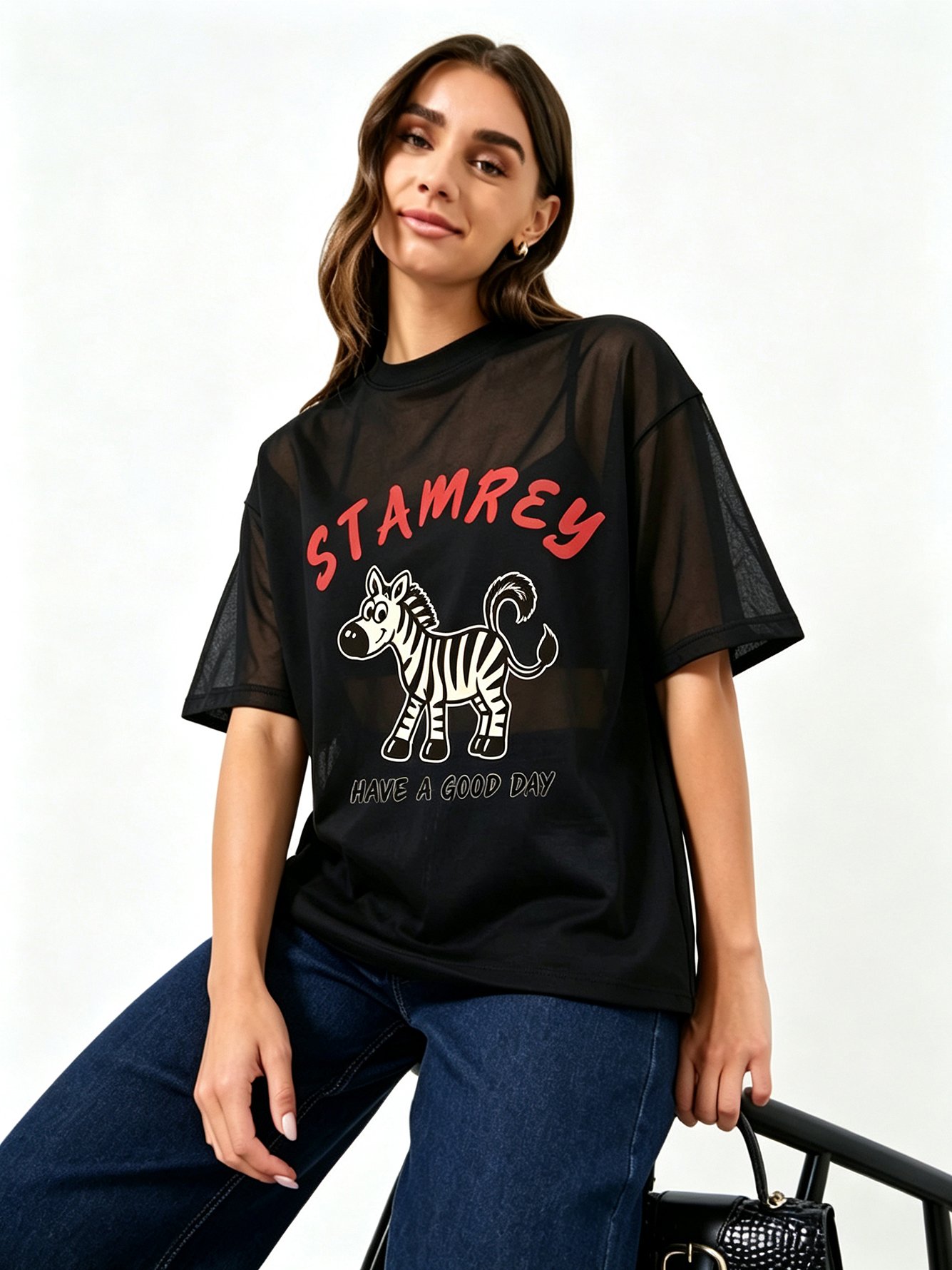 Black Printed Round Neck Regular T-Shirt