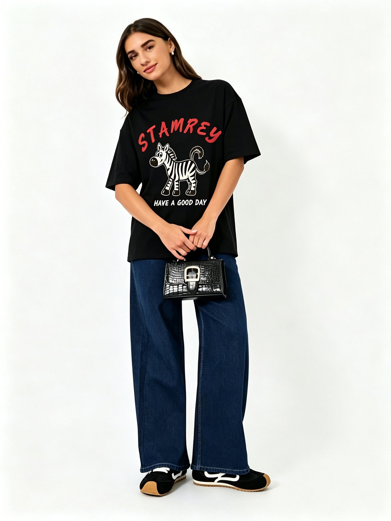 Black Printed Round Neck Regular T-Shirt