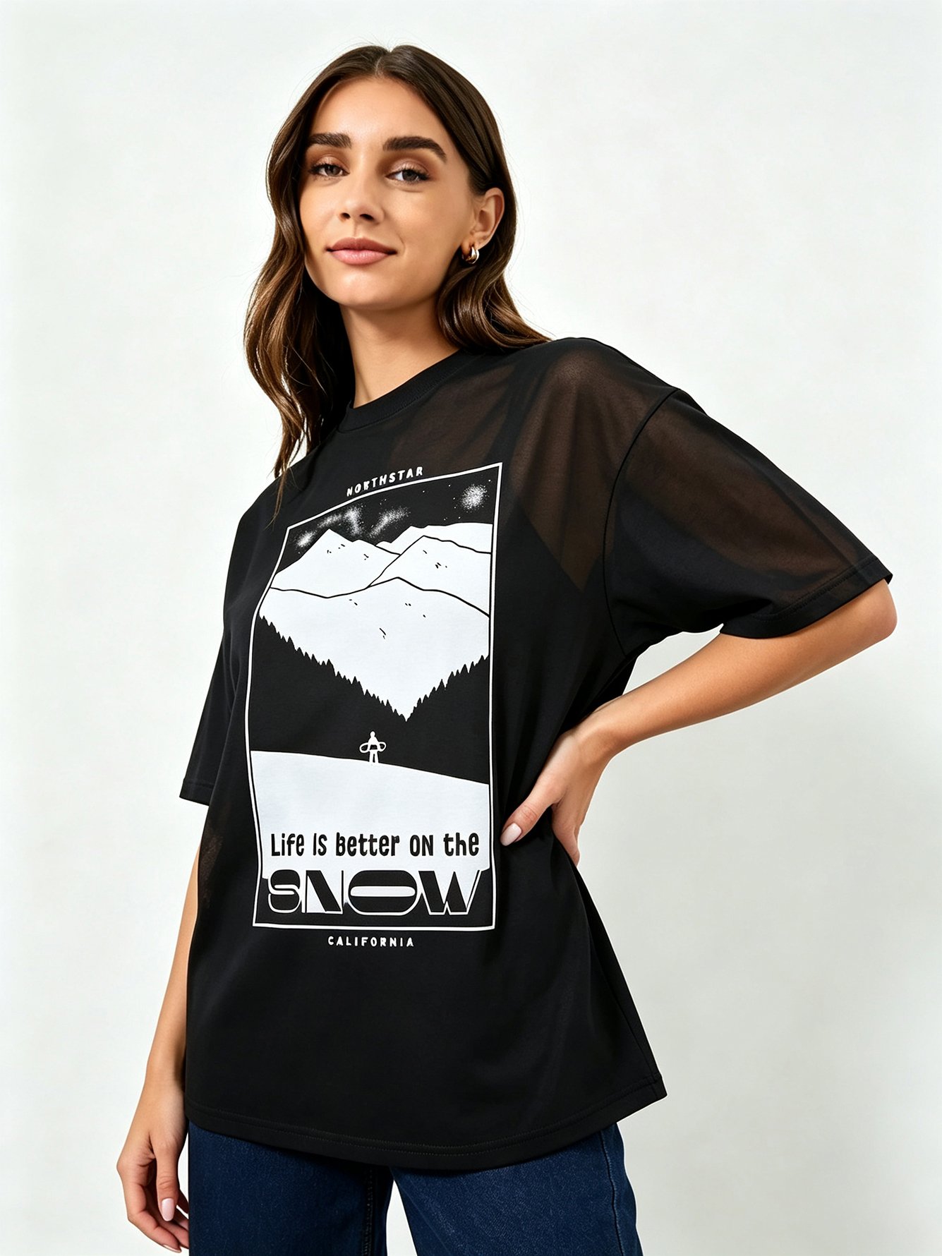 Black Printed Round Neck Regular T-Shirt