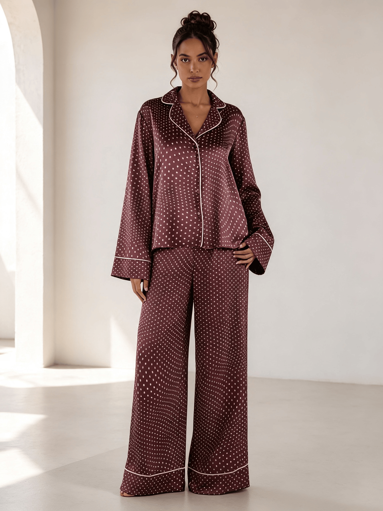 Burgundy Printed Shirt and Trousers Set