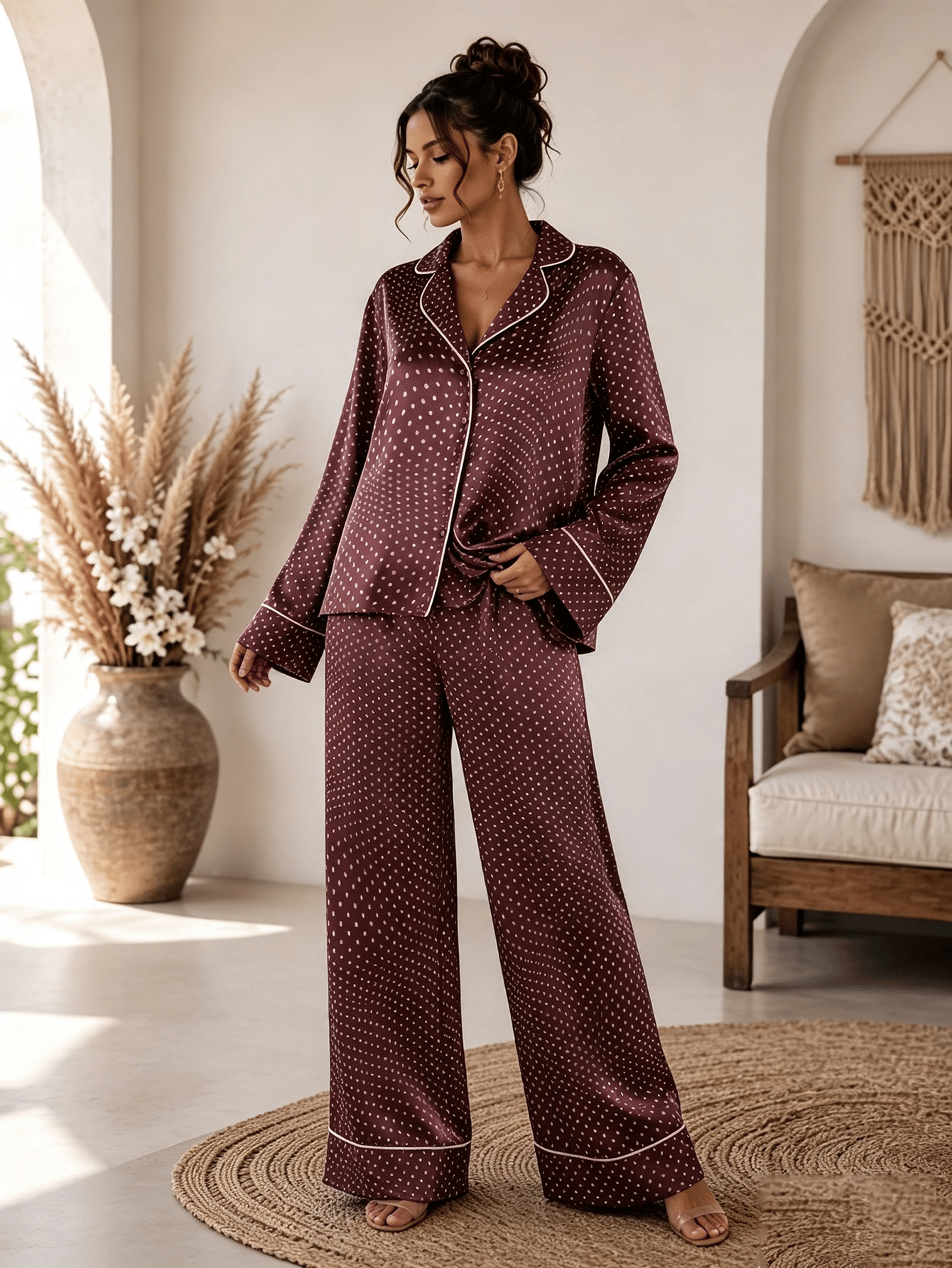 Burgundy Printed Shirt and Trousers Set