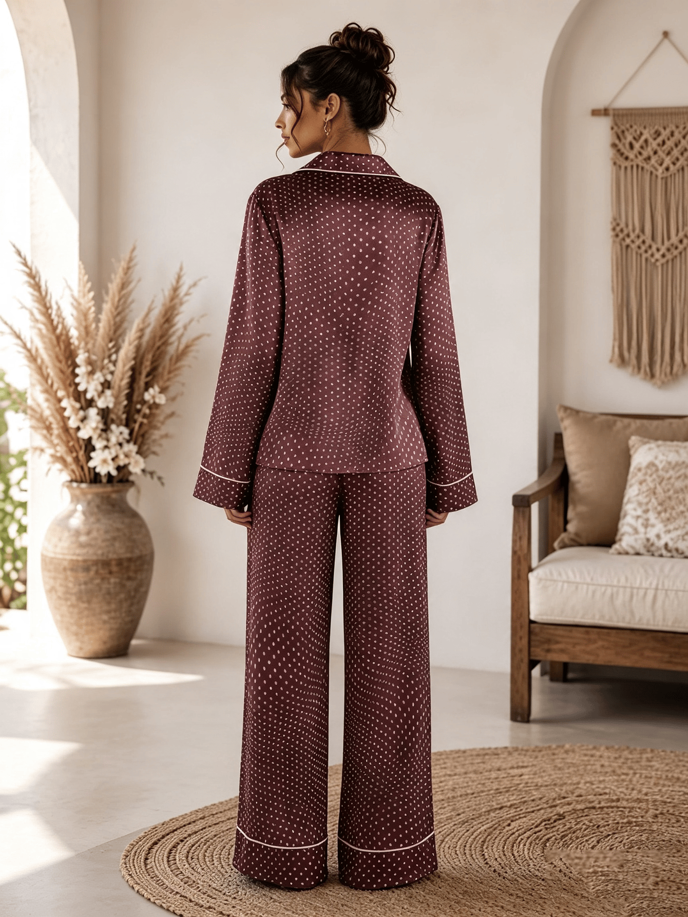 Burgundy Printed Shirt and Trousers Set