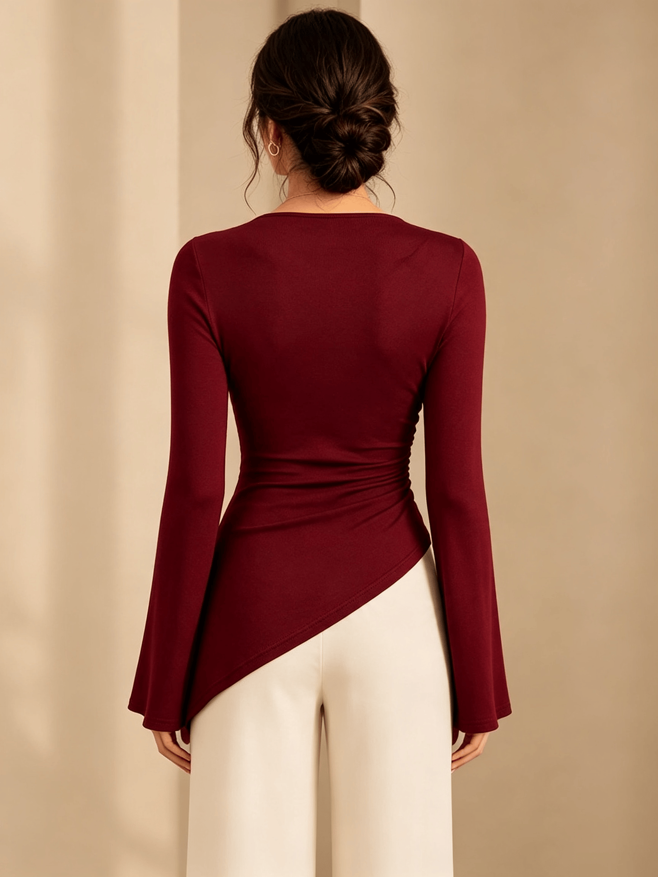 Burgundy Solid Cowl Neck Top