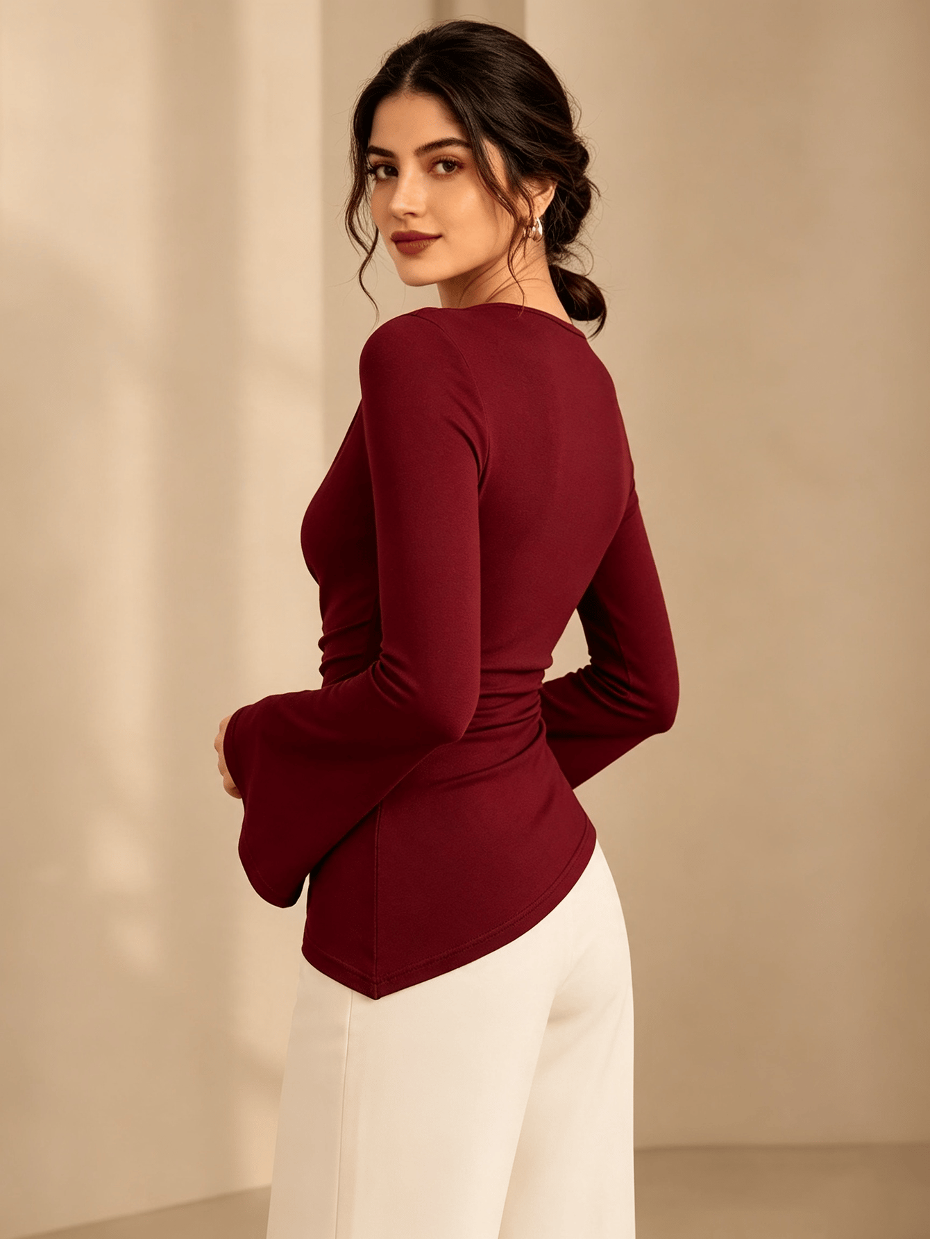 Burgundy Solid Cowl Neck Top