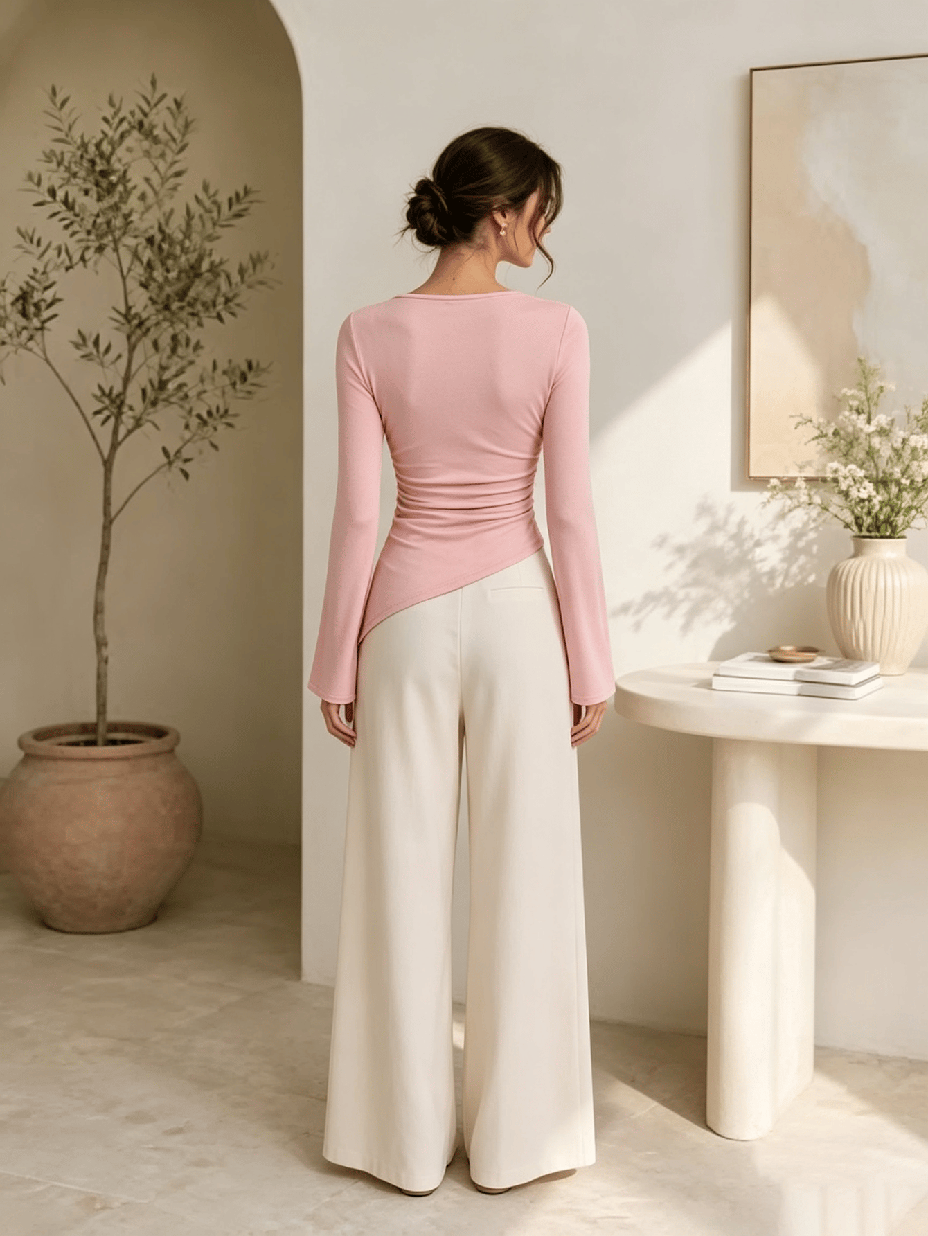 Pink Solid Cowl Neck Top