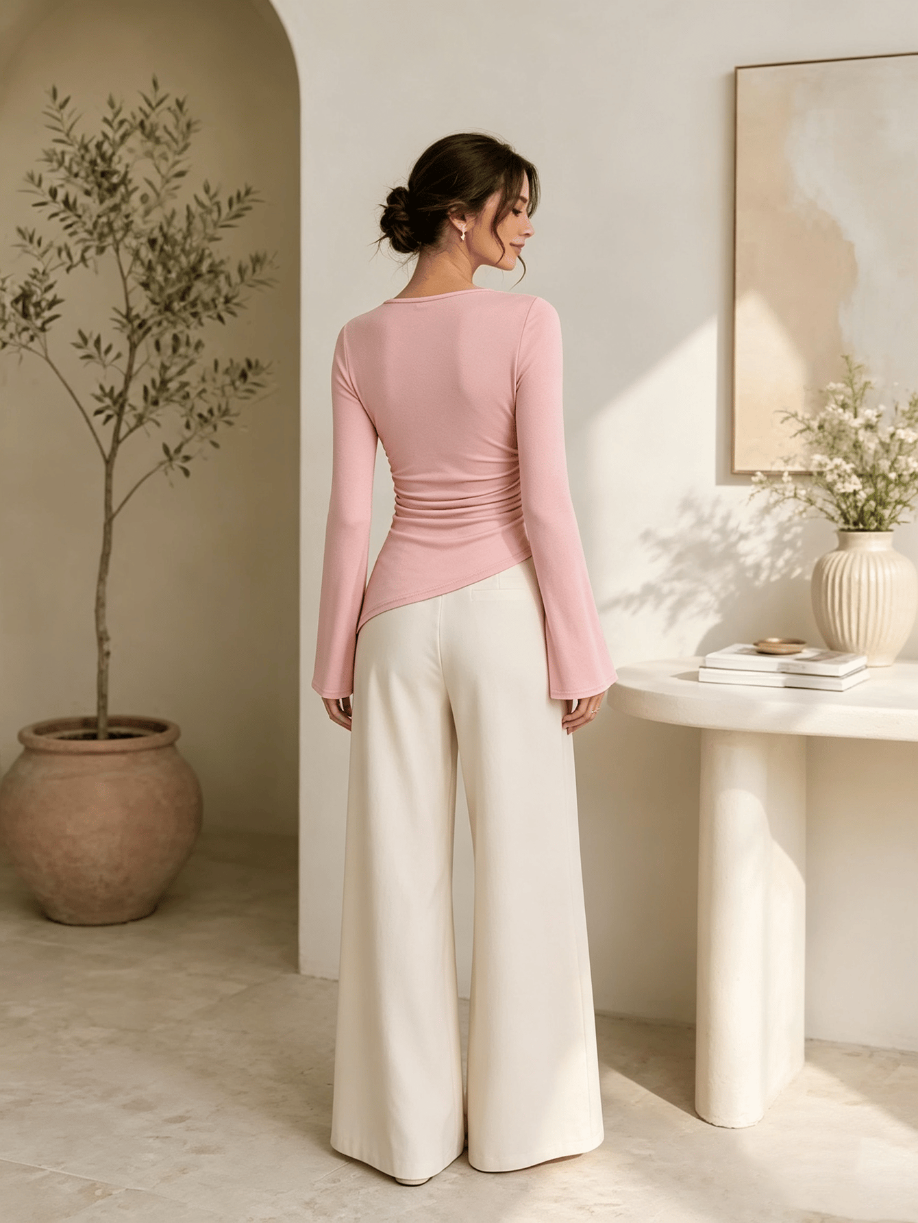 Pink Solid Cowl Neck Top