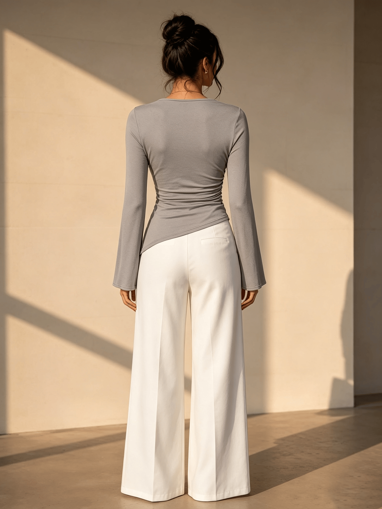 Grey Solid Cowl Neck Top