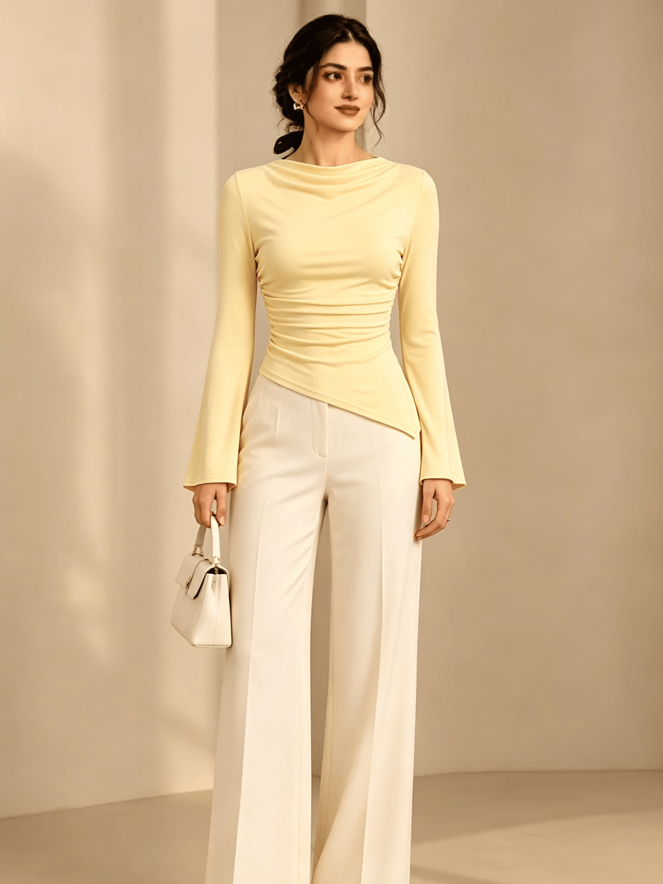 Yellow Solid Cowl Neck Top