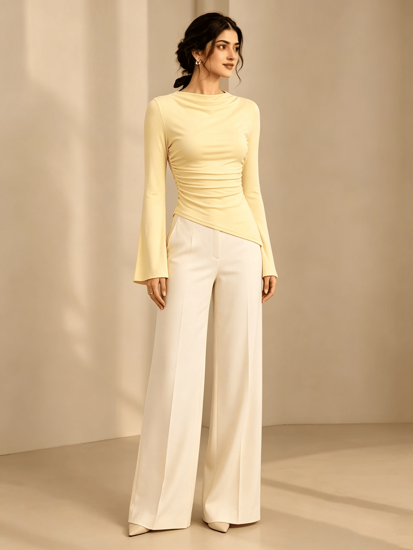 Yellow Solid Cowl Neck Top