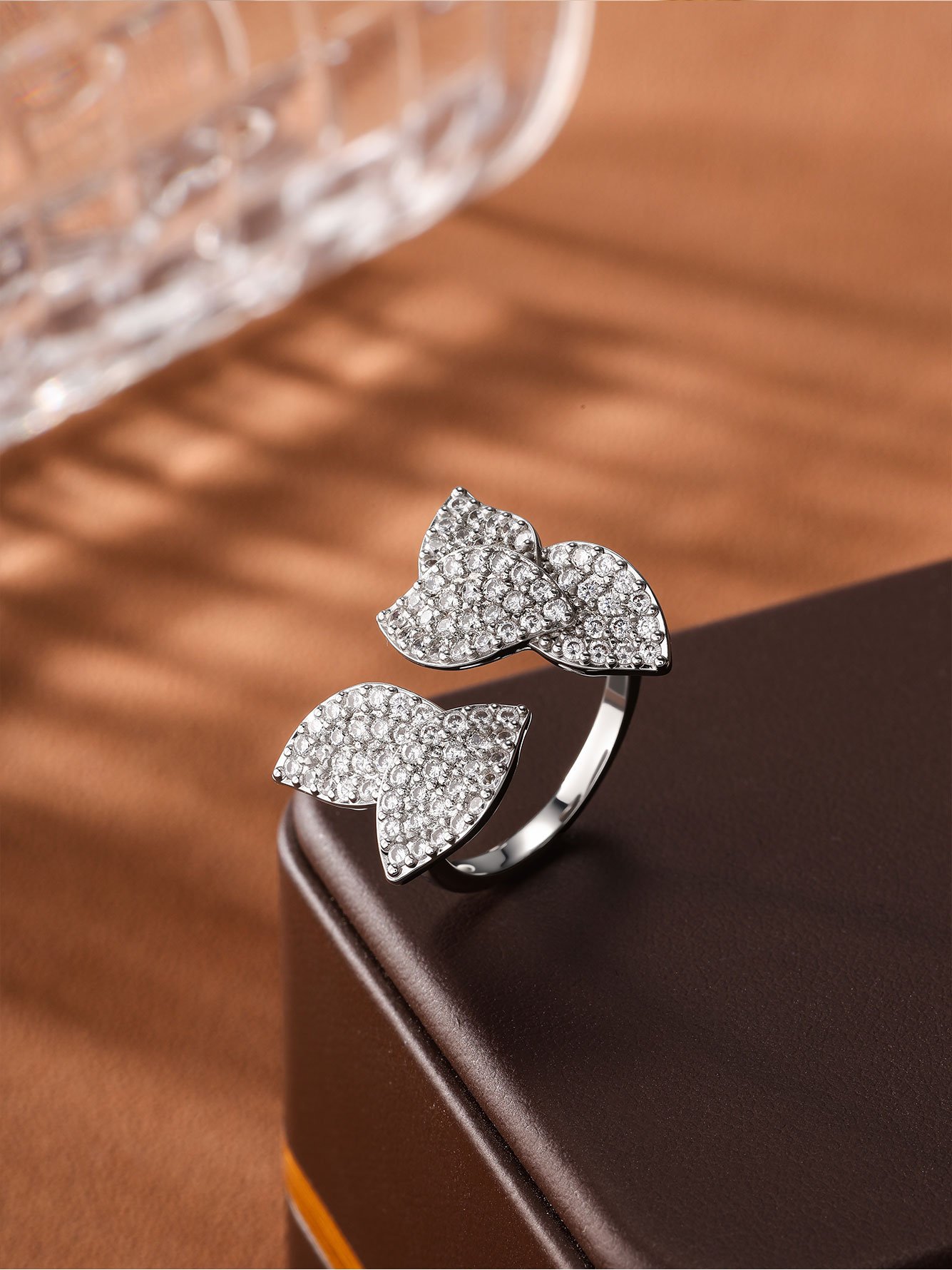 2-Piece Leaf Embellished Ring and Cuff Bangle Jewelry Set